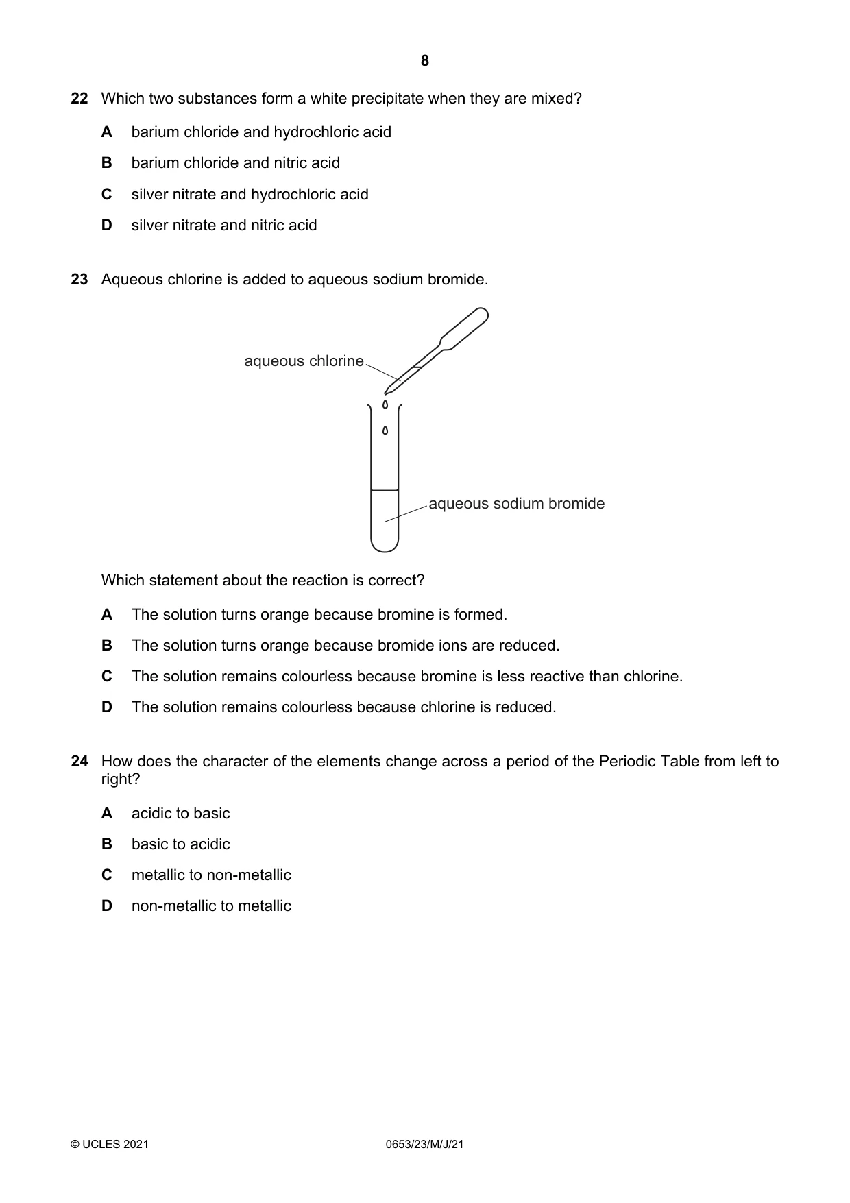 Cambridge IGCSE Science - Combined 0653 2021 May/June Paper 2 · Variant 3 question paper, page 8 of 16