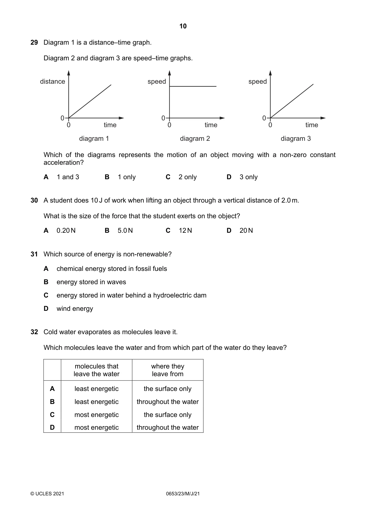 Cambridge IGCSE Science - Combined 0653 2021 May/June Paper 2 · Variant 3 question paper, page 10 of 16