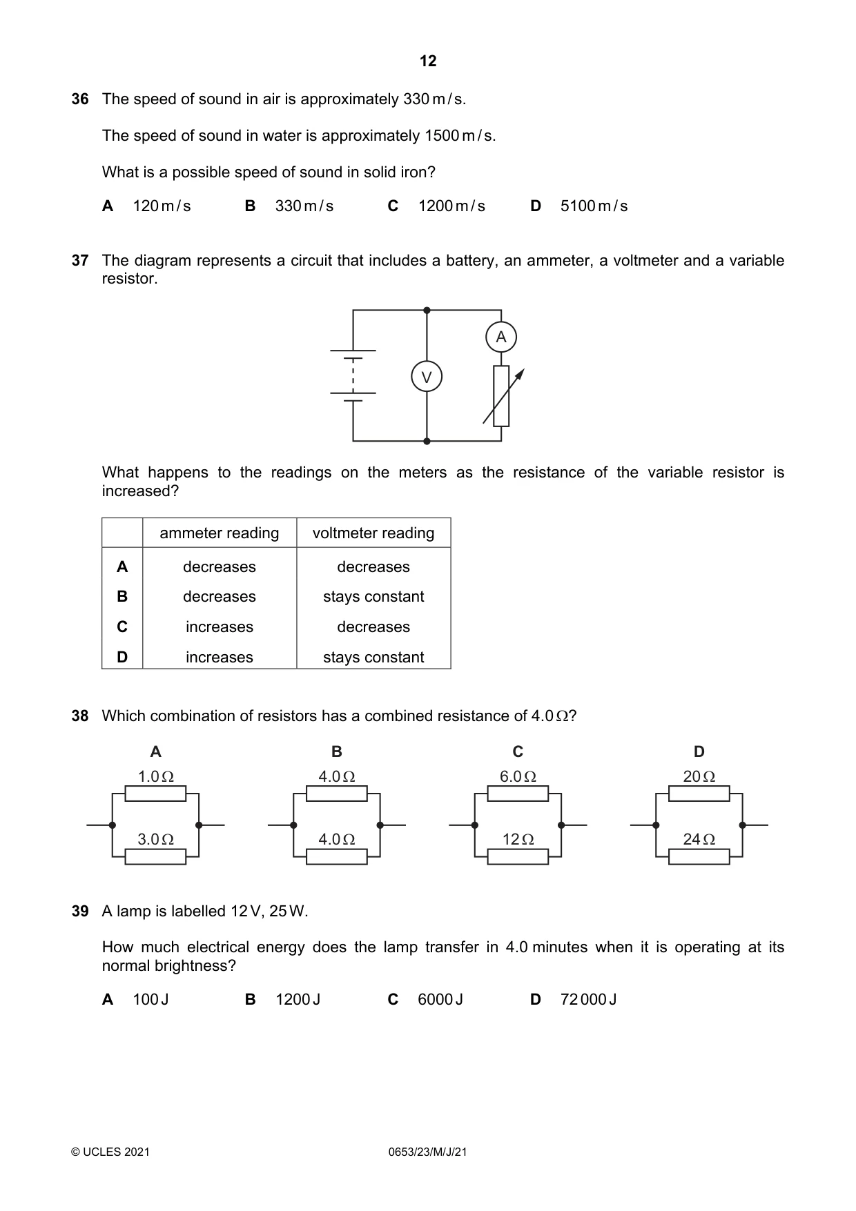 Cambridge IGCSE Science - Combined 0653 2021 May/June Paper 2 · Variant 3 question paper, page 12 of 16