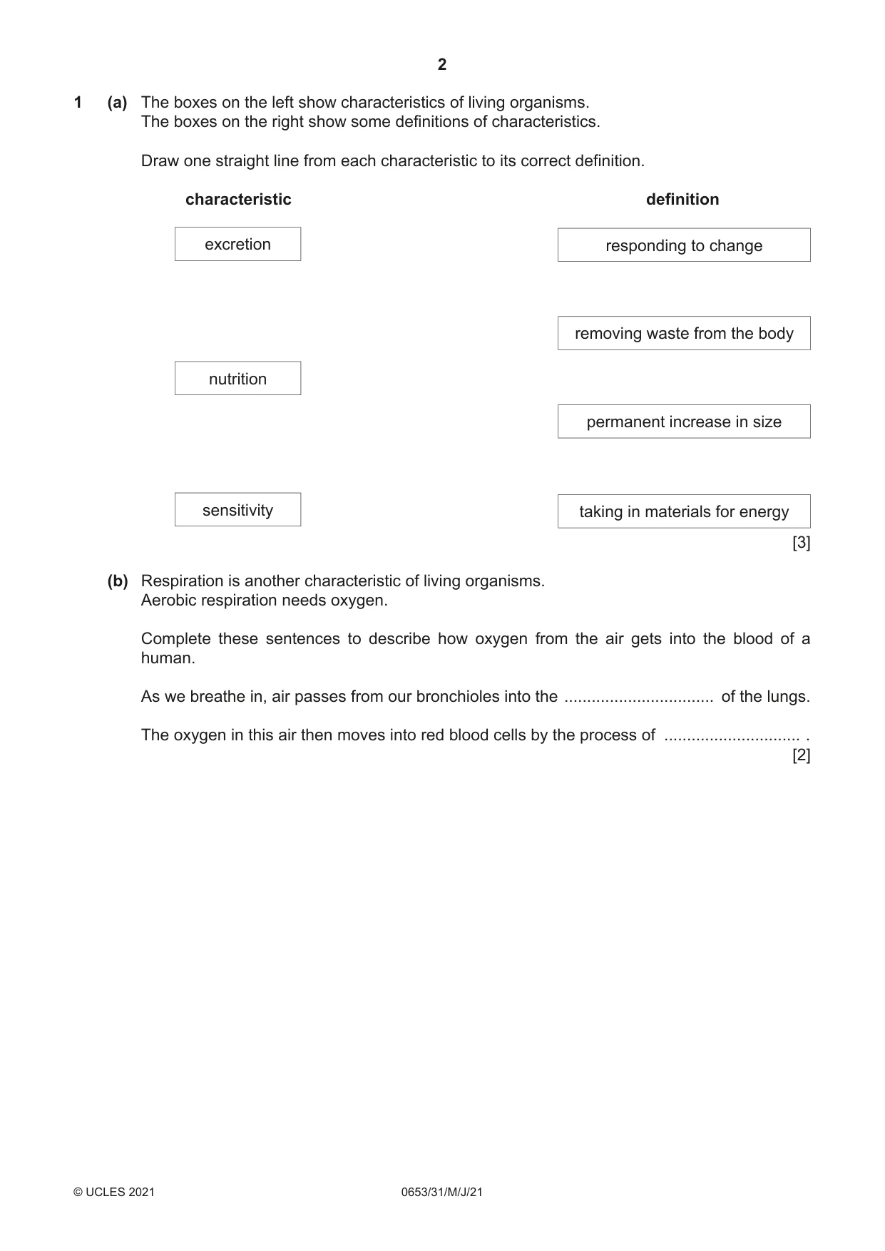 Cambridge IGCSE Science - Combined 0653 2021 May/June Paper 3 · Variant 1 question paper, page 2 of 20