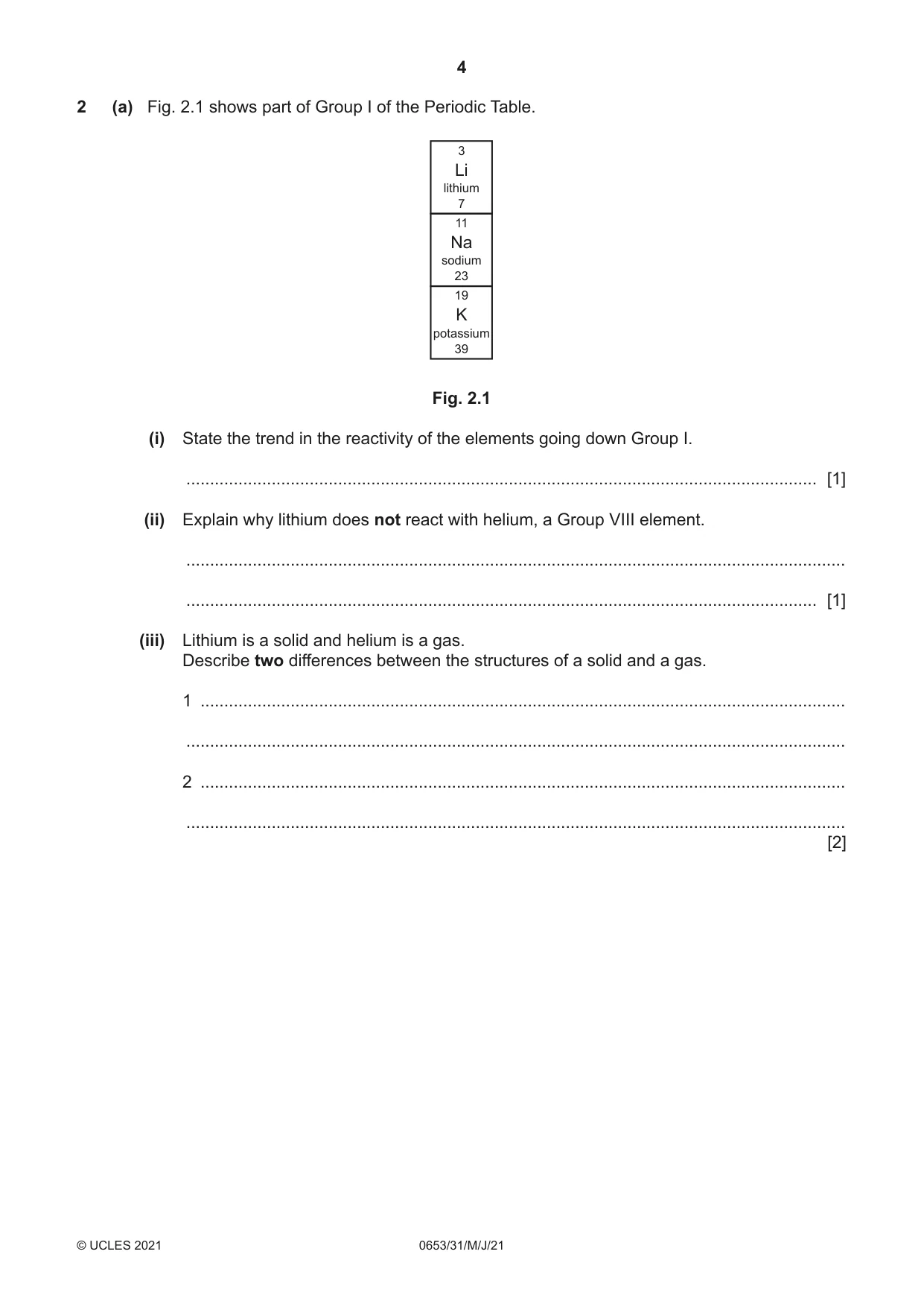 Cambridge IGCSE Science - Combined 0653 2021 May/June Paper 3 · Variant 1 question paper, page 4 of 20