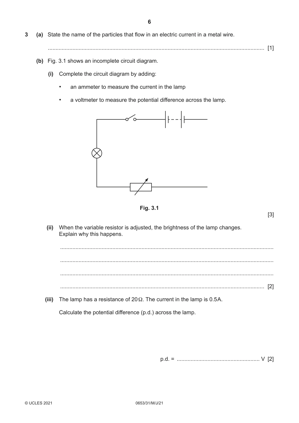 Cambridge IGCSE Science - Combined 0653 2021 May/June Paper 3 · Variant 1 question paper, page 6 of 20