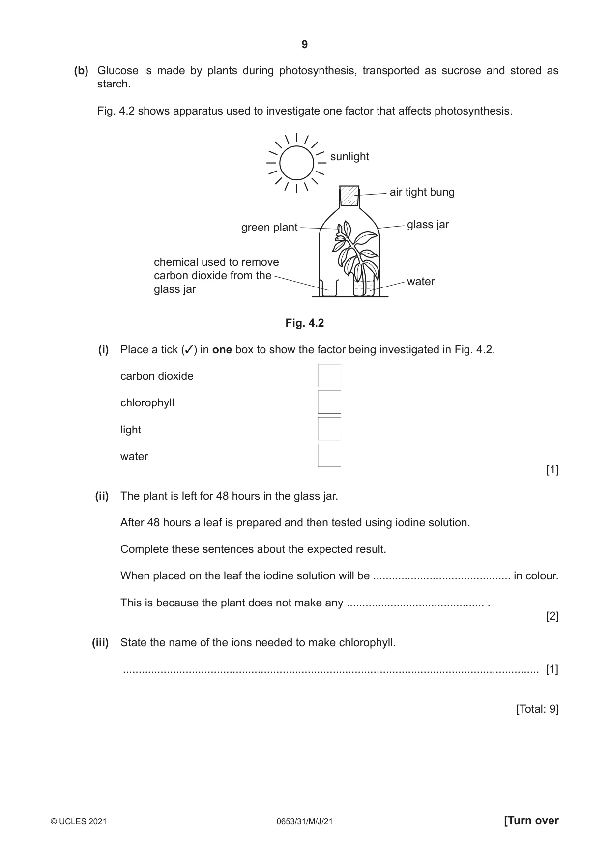 Cambridge IGCSE Science - Combined 0653 2021 May/June Paper 3 · Variant 1 question paper, page 9 of 20