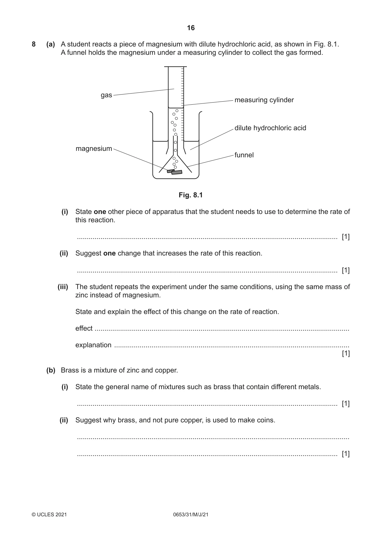 Cambridge IGCSE Science - Combined 0653 2021 May/June Paper 3 · Variant 1 question paper, page 16 of 20
