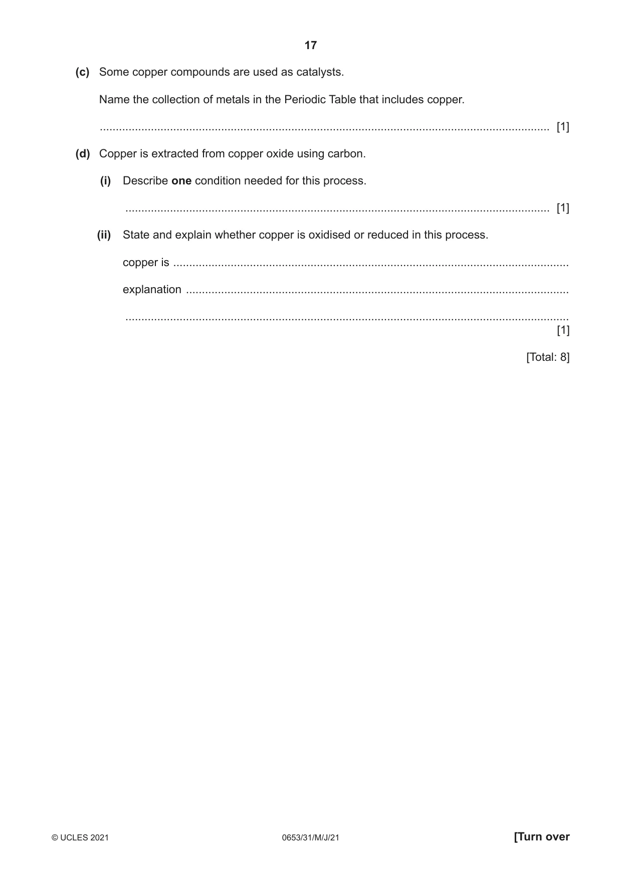 Cambridge IGCSE Science - Combined 0653 2021 May/June Paper 3 · Variant 1 question paper, page 17 of 20