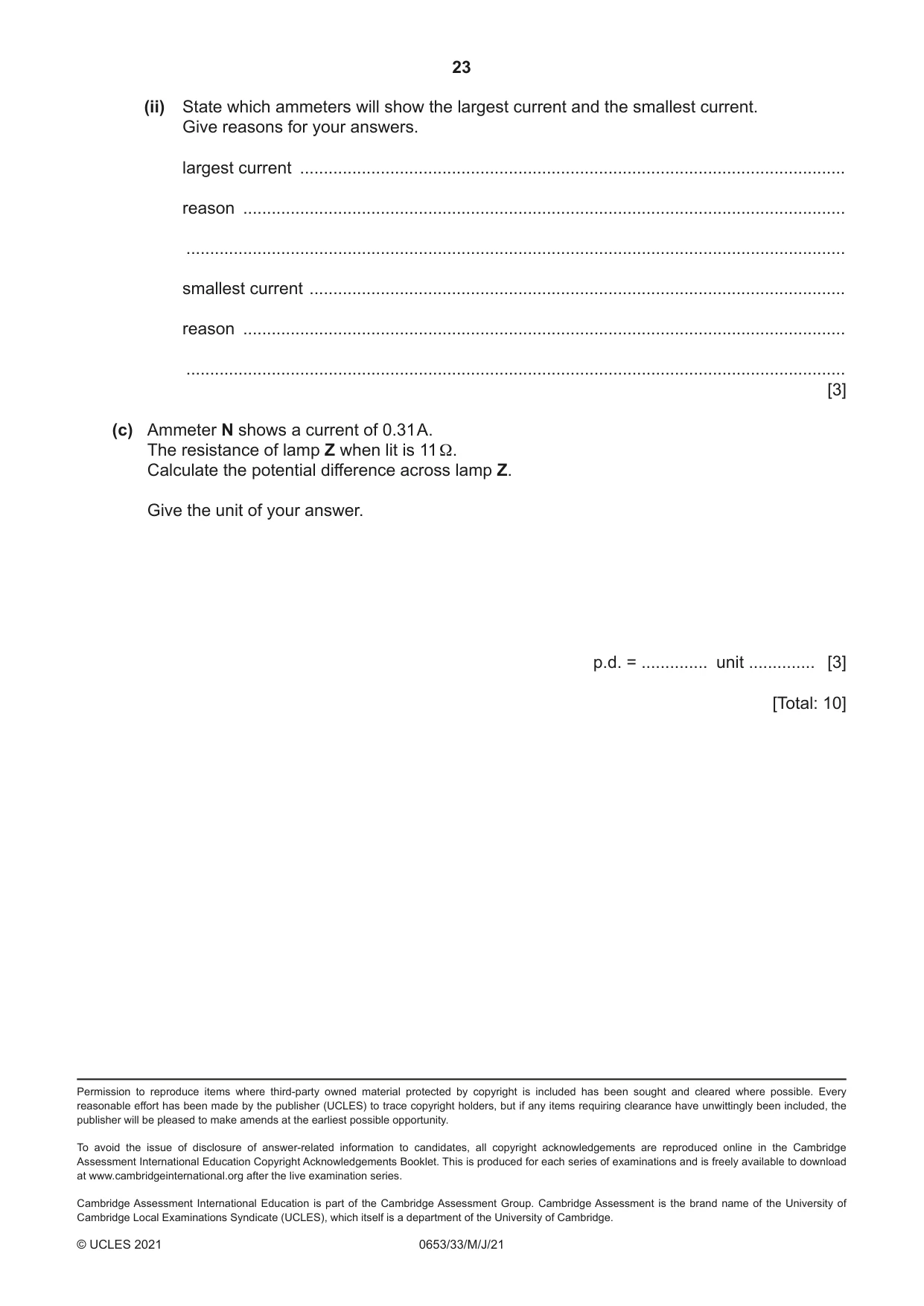 Cambridge IGCSE Science - Combined 0653 2021 May/June Paper 3 · Variant 3 question paper, page 23 of 24