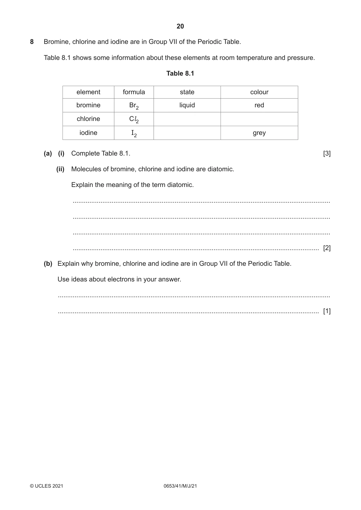 Cambridge IGCSE Science - Combined 0653 2021 May/June Paper 4 · Variant 1 question paper, page 20 of 24