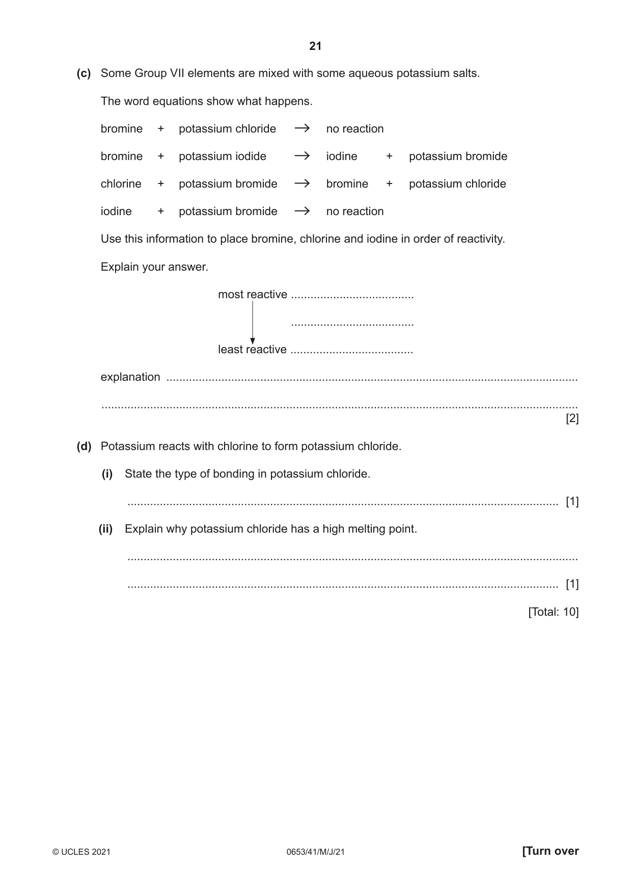 Cambridge IGCSE Science - Combined 0653 2021 May/June Paper 4 · Variant 1 question paper, page 21 of 24