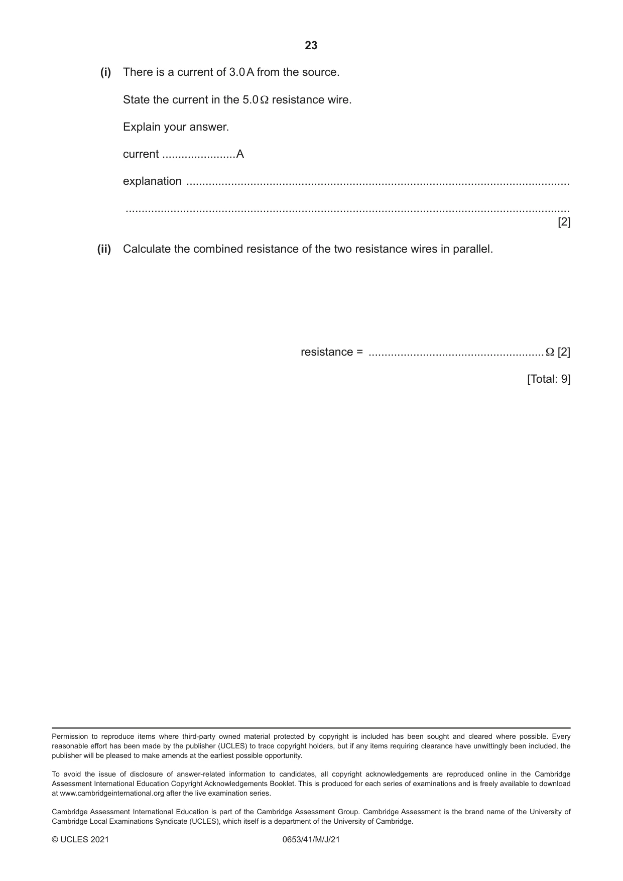 Cambridge IGCSE Science - Combined 0653 2021 May/June Paper 4 · Variant 1 question paper, page 23 of 24