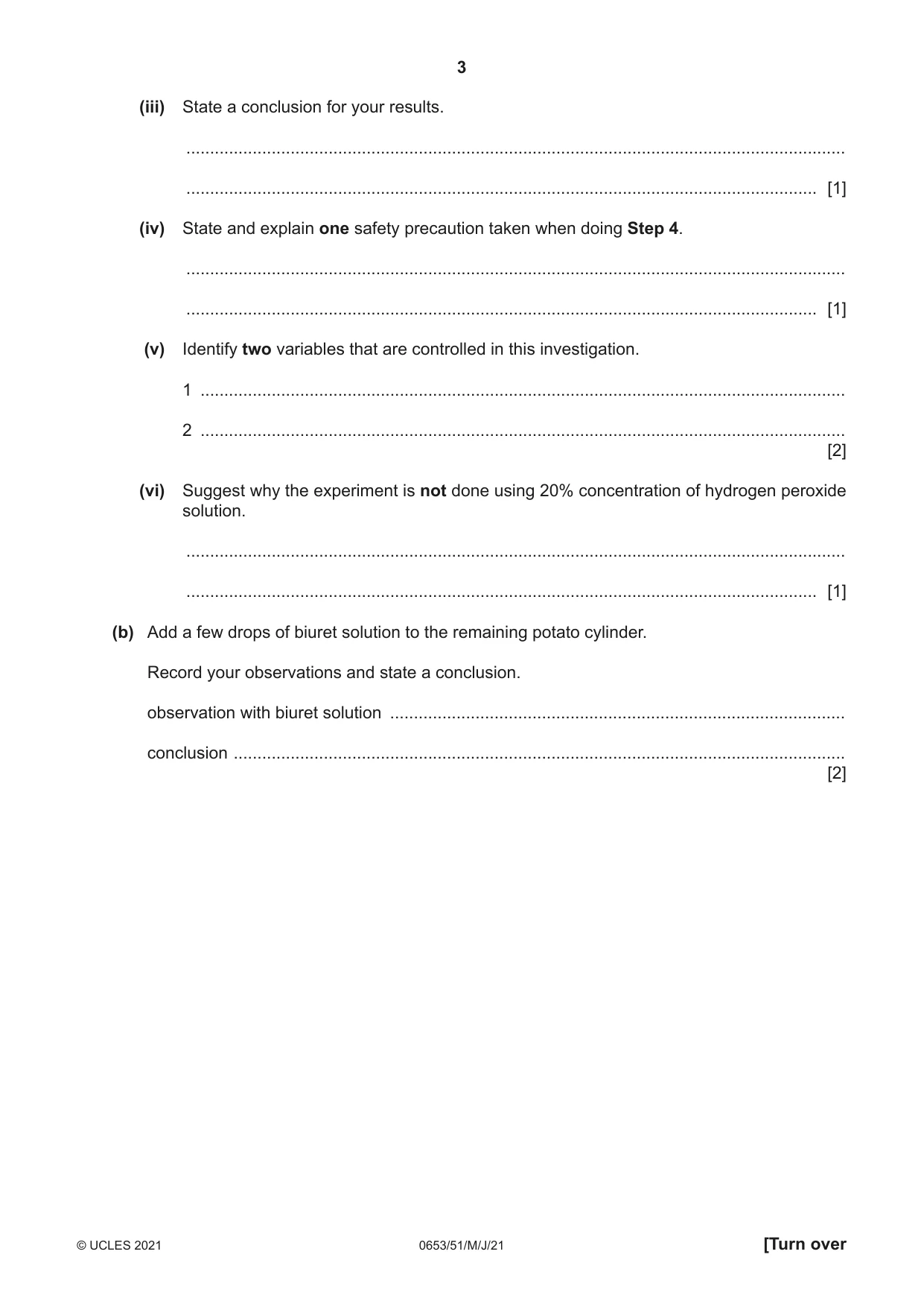 Cambridge IGCSE Science - Combined 0653 2021 May/June Paper 5 · Variant 1 question paper, page 3 of 16