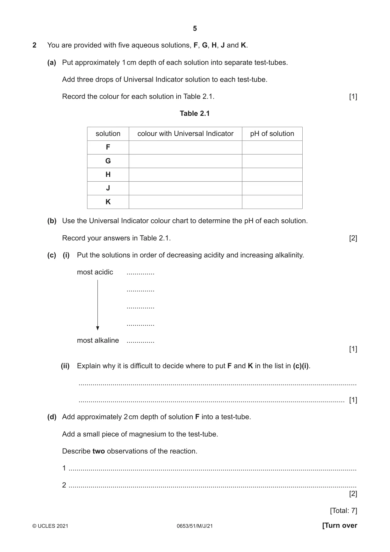 Cambridge IGCSE Science - Combined 0653 2021 May/June Paper 5 · Variant 1 question paper, page 5 of 16