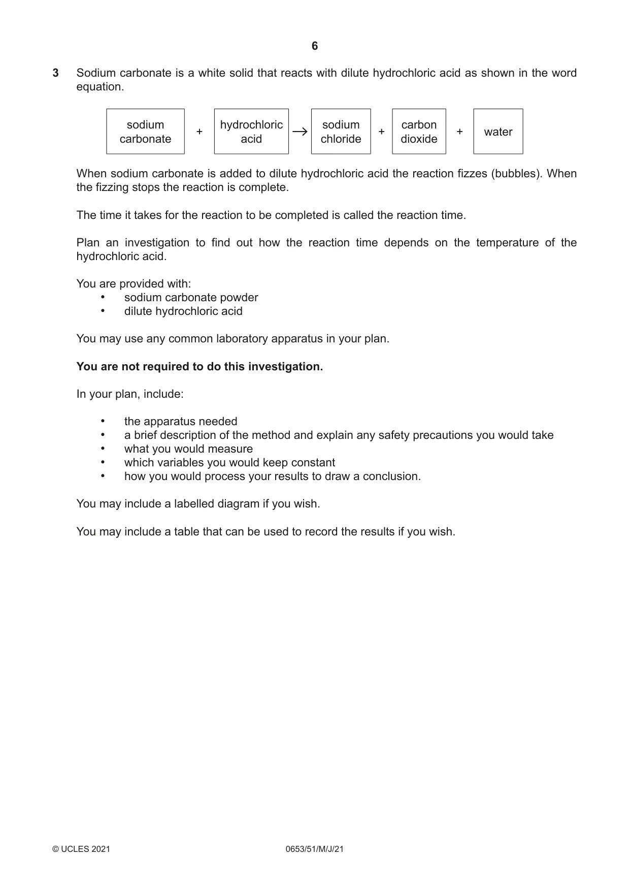 Cambridge IGCSE Science - Combined 0653 2021 May/June Paper 5 · Variant 1 question paper, page 6 of 16