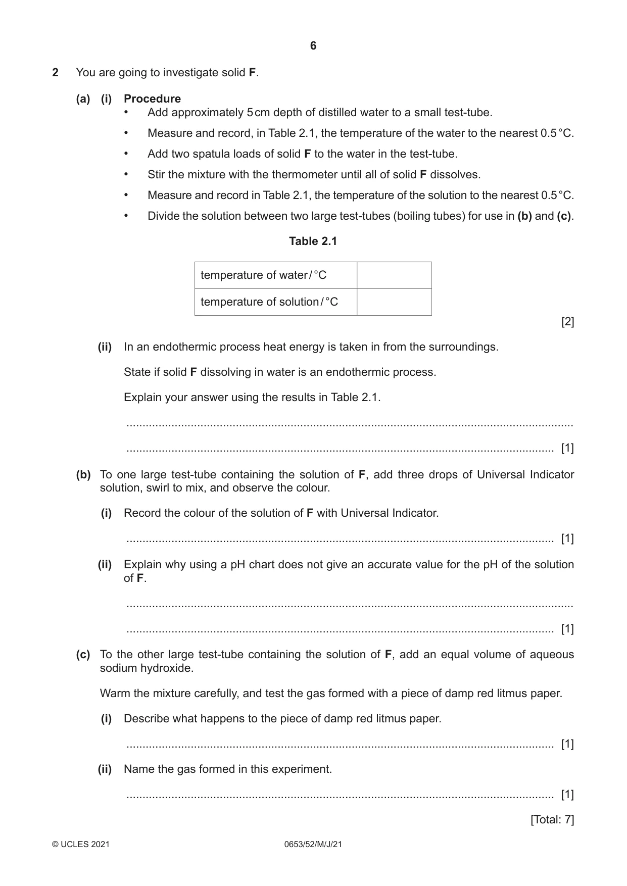 Cambridge IGCSE Science - Combined 0653 2021 May/June Paper 5 · Variant 2 question paper, page 6 of 16