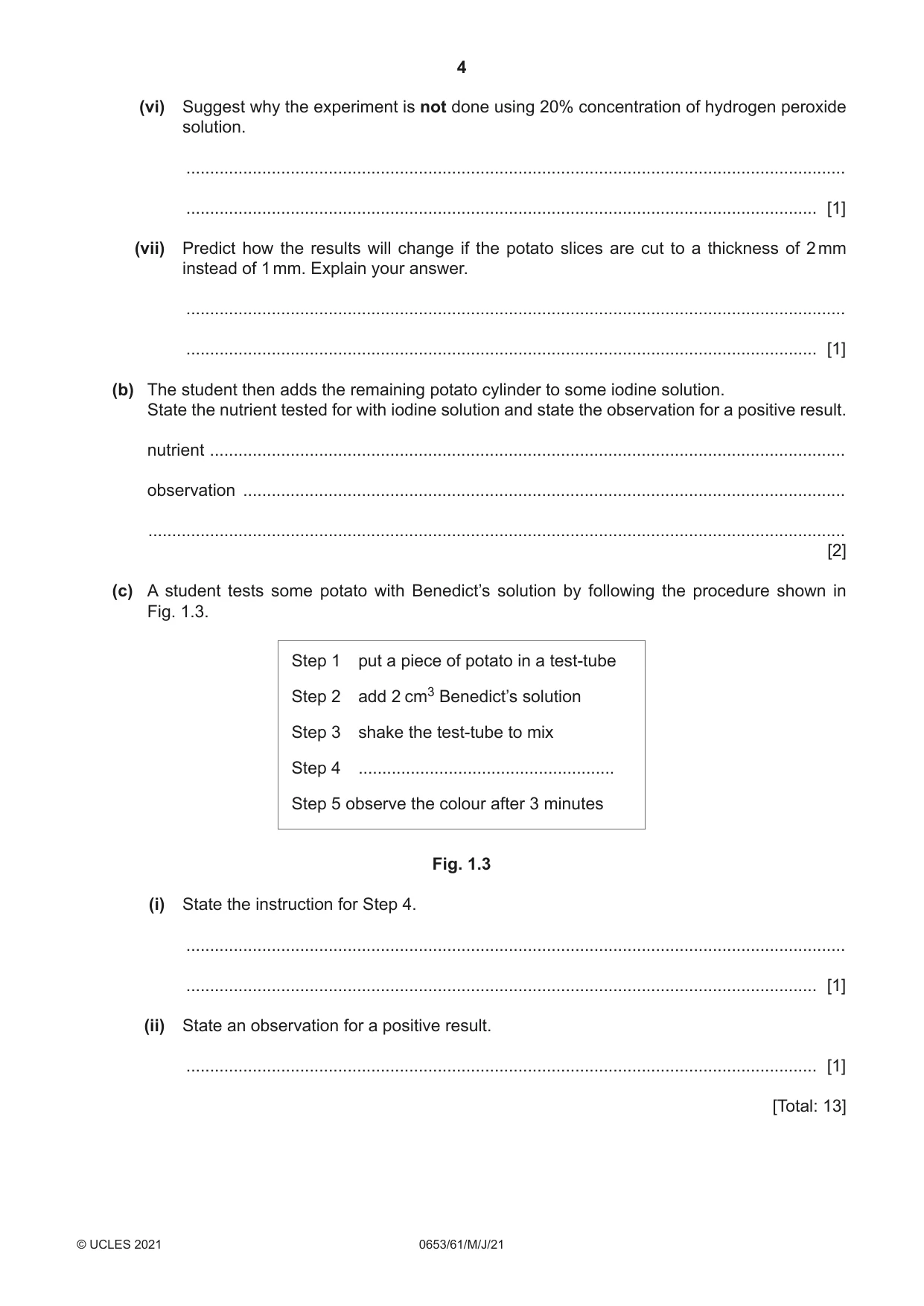Cambridge IGCSE Science - Combined 0653 2021 May/June Paper 6 · Variant 1 question paper, page 4 of 16