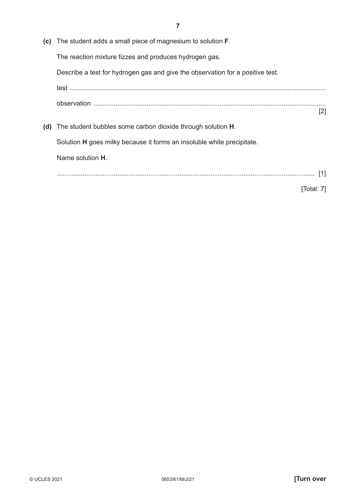 Cambridge IGCSE Science - Combined 0653 2021 May/June Paper 6 · Variant 1 question paper, page 7 of 16