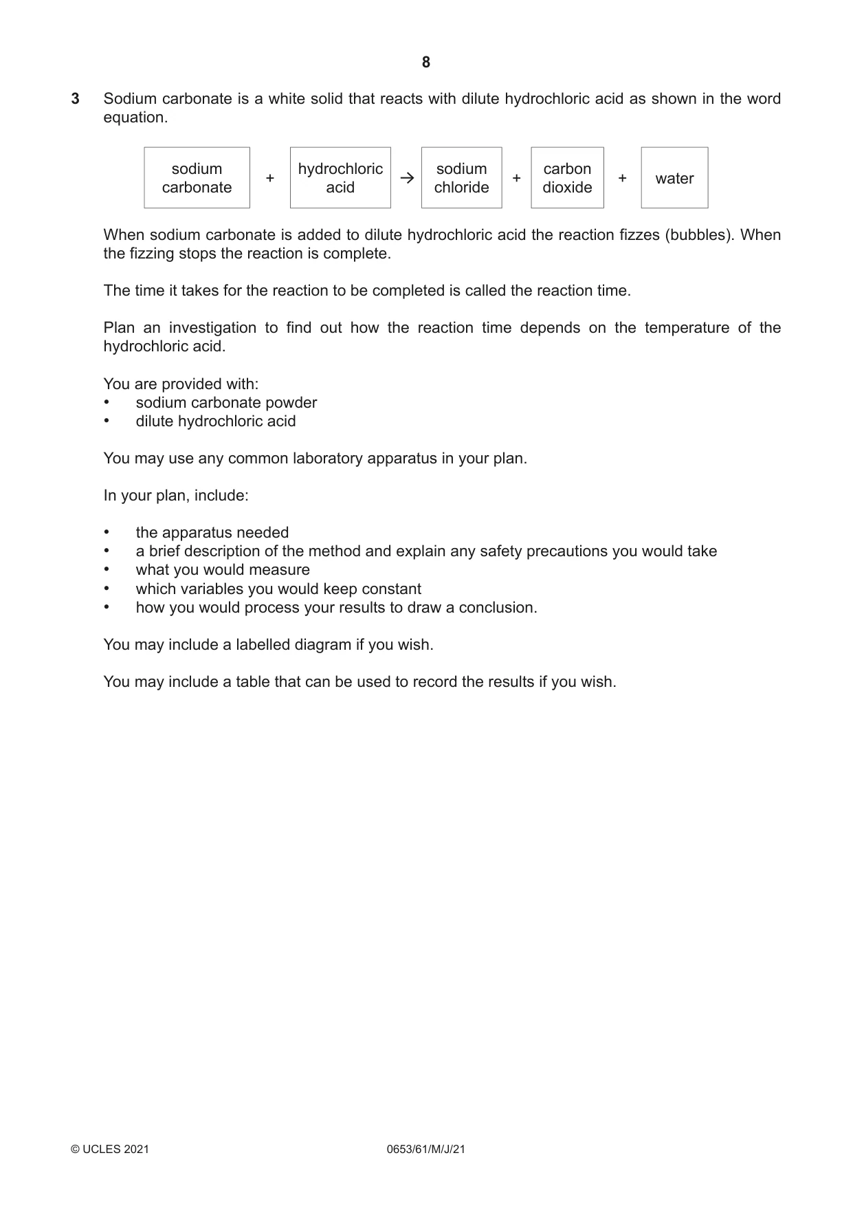 Cambridge IGCSE Science - Combined 0653 2021 May/June Paper 6 · Variant 1 question paper, page 8 of 16