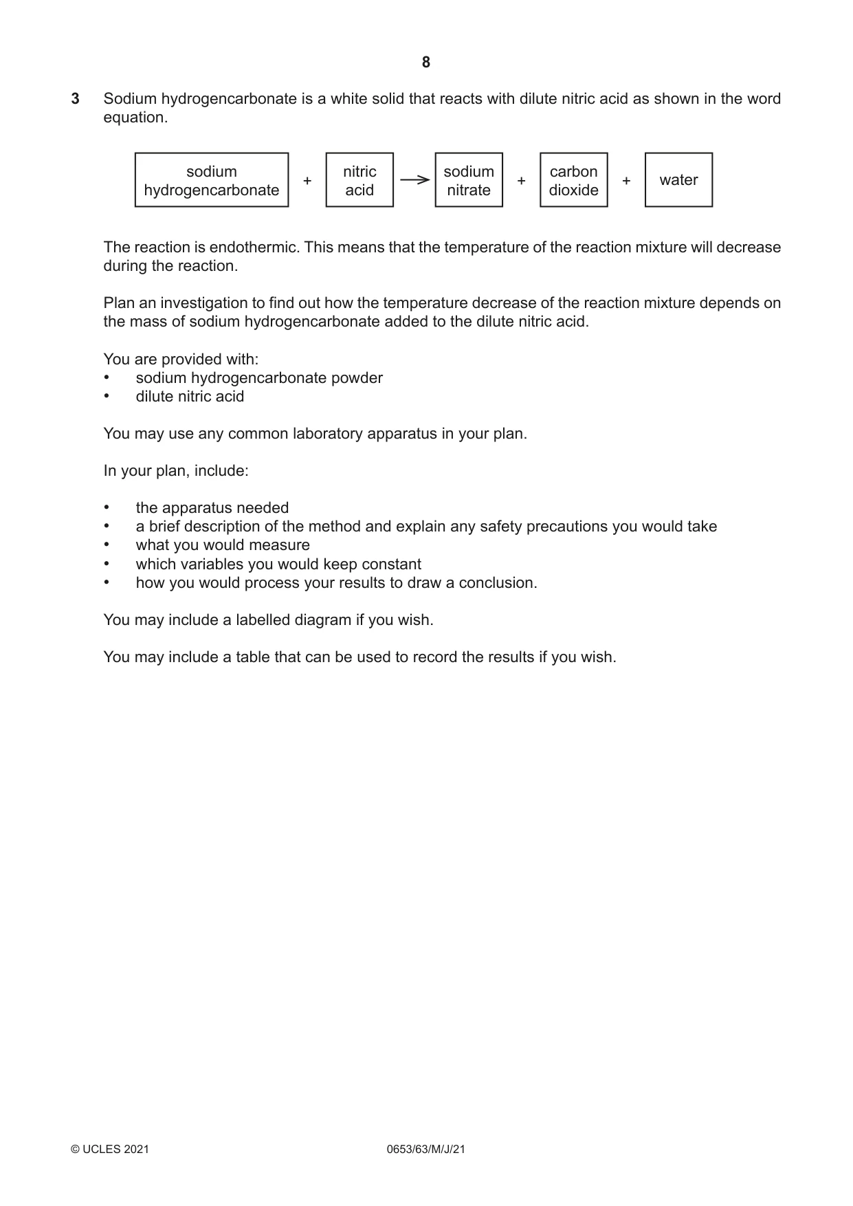 Cambridge IGCSE Science - Combined 0653 2021 May/June Paper 6 · Variant 3 question paper, page 8 of 16