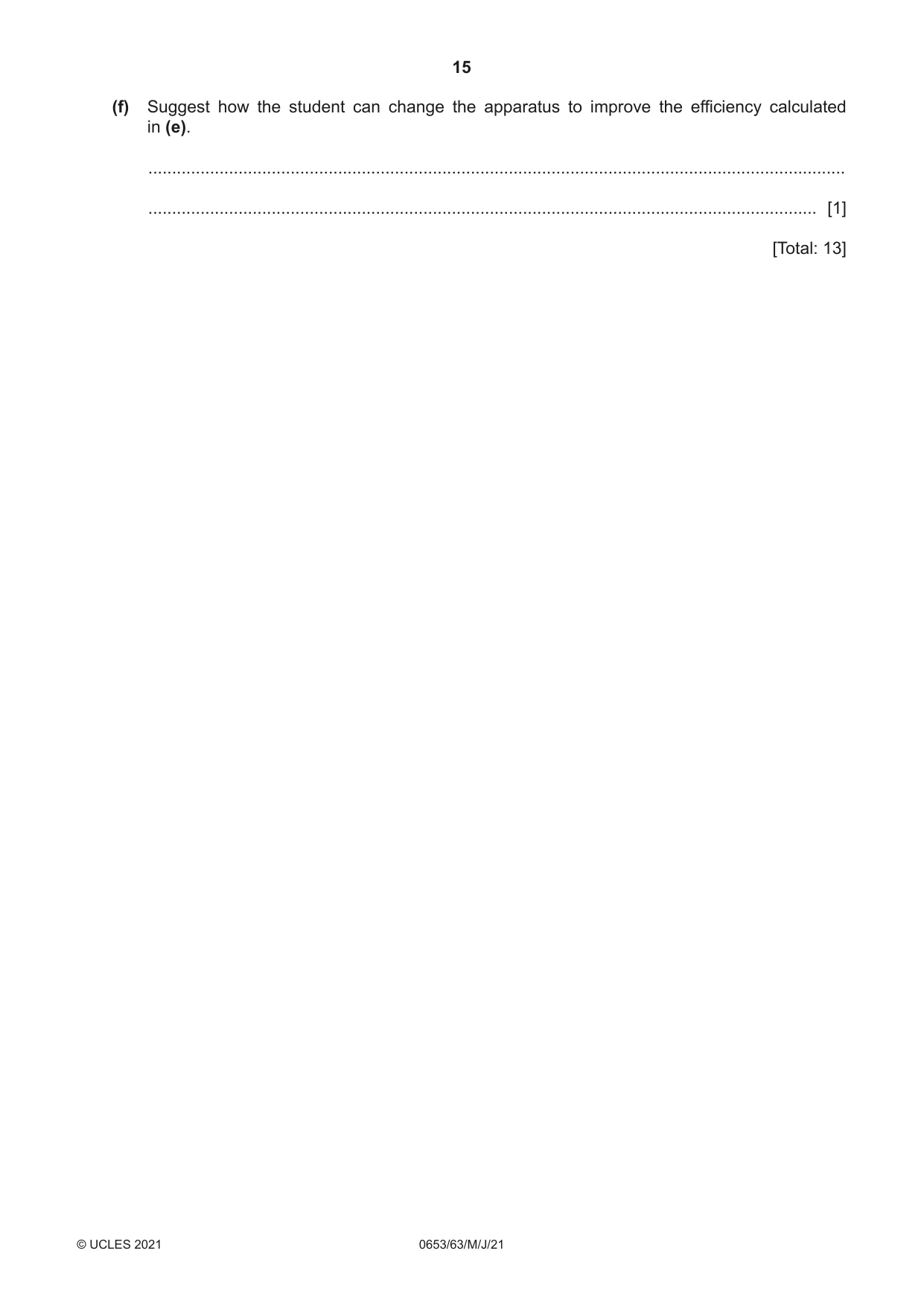 Cambridge IGCSE Science - Combined 0653 2021 May/June Paper 6 · Variant 3 question paper, page 15 of 16