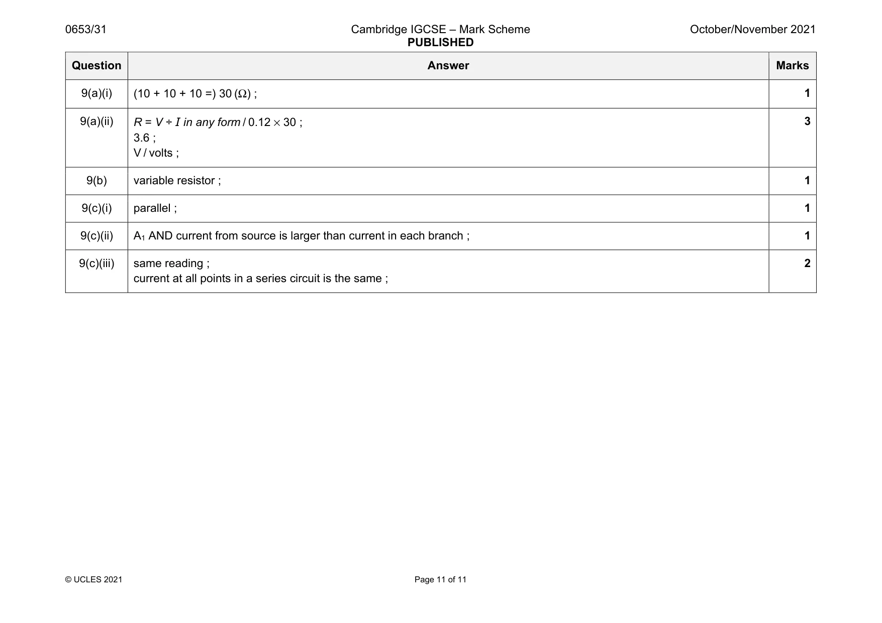 Mark scheme, page 11 of 11