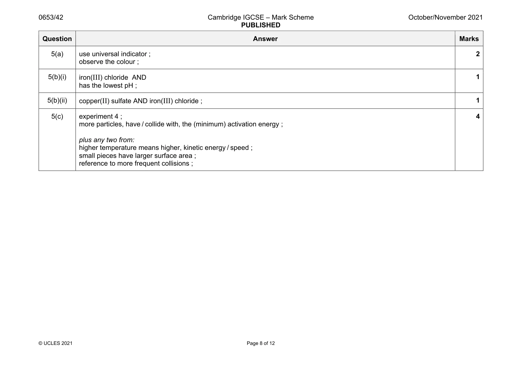 Mark scheme, page 8 of 12