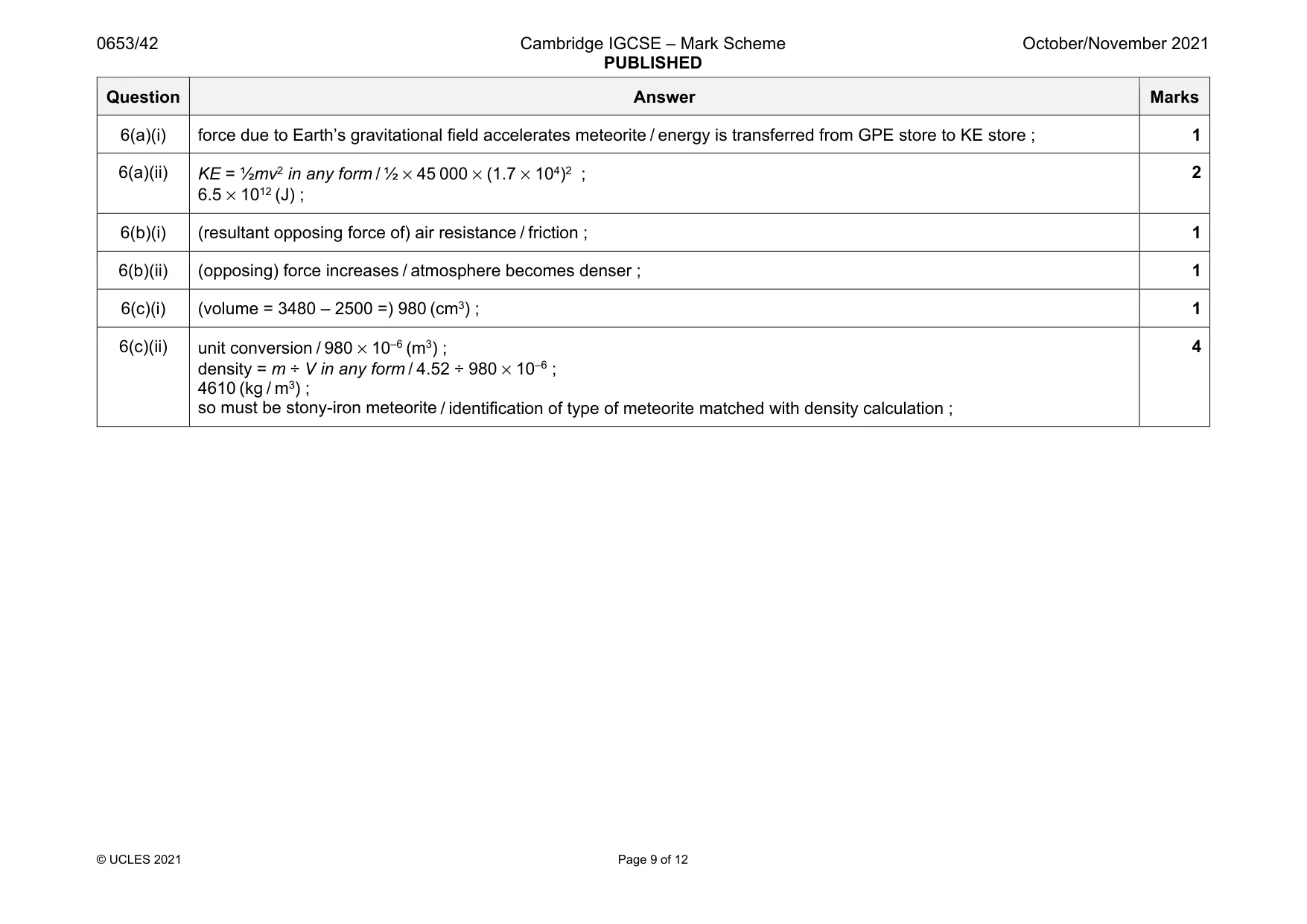 Mark scheme, page 9 of 12
