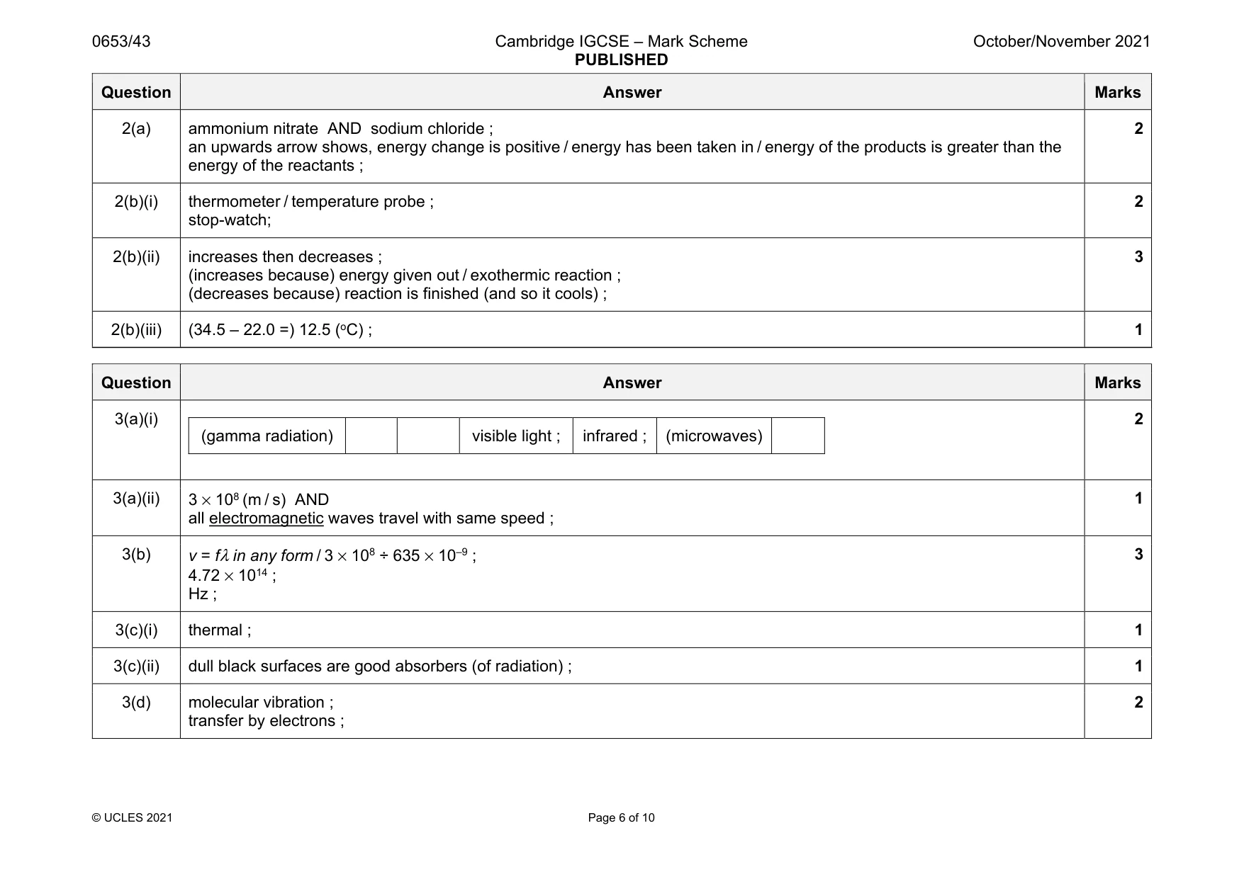 Mark scheme, page 6 of 10