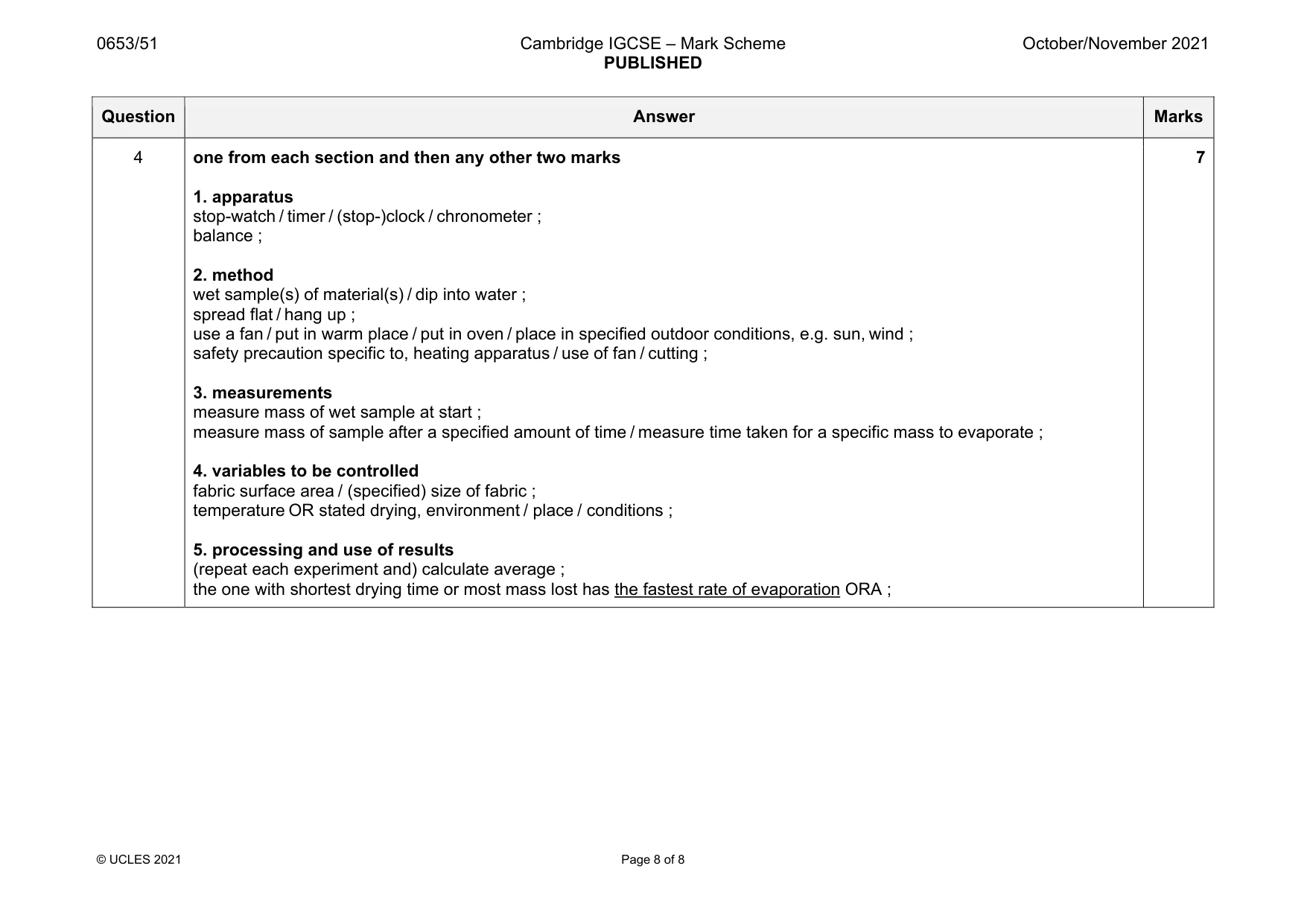 Mark scheme, page 8 of 8