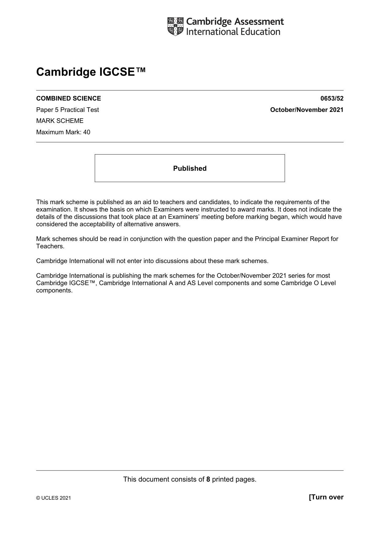 Mark scheme, page 1 of 8
