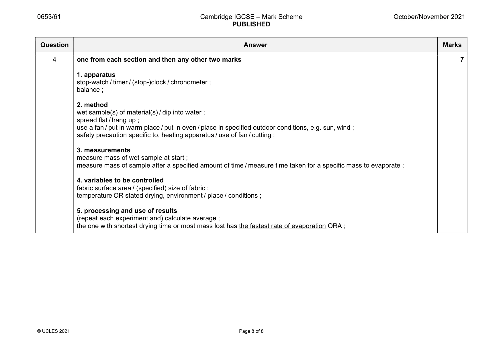 Mark scheme, page 8 of 8