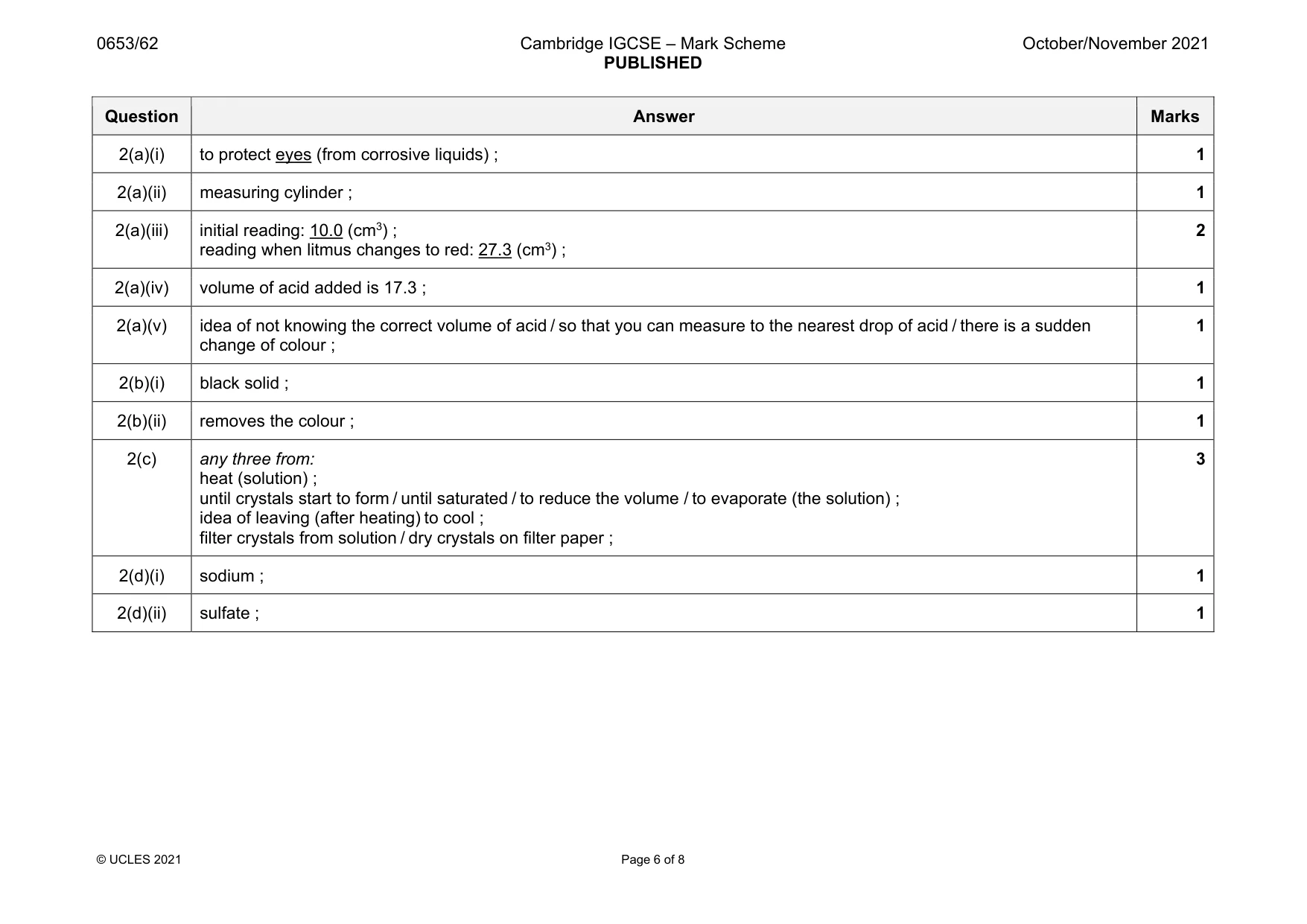 Mark scheme, page 6 of 8