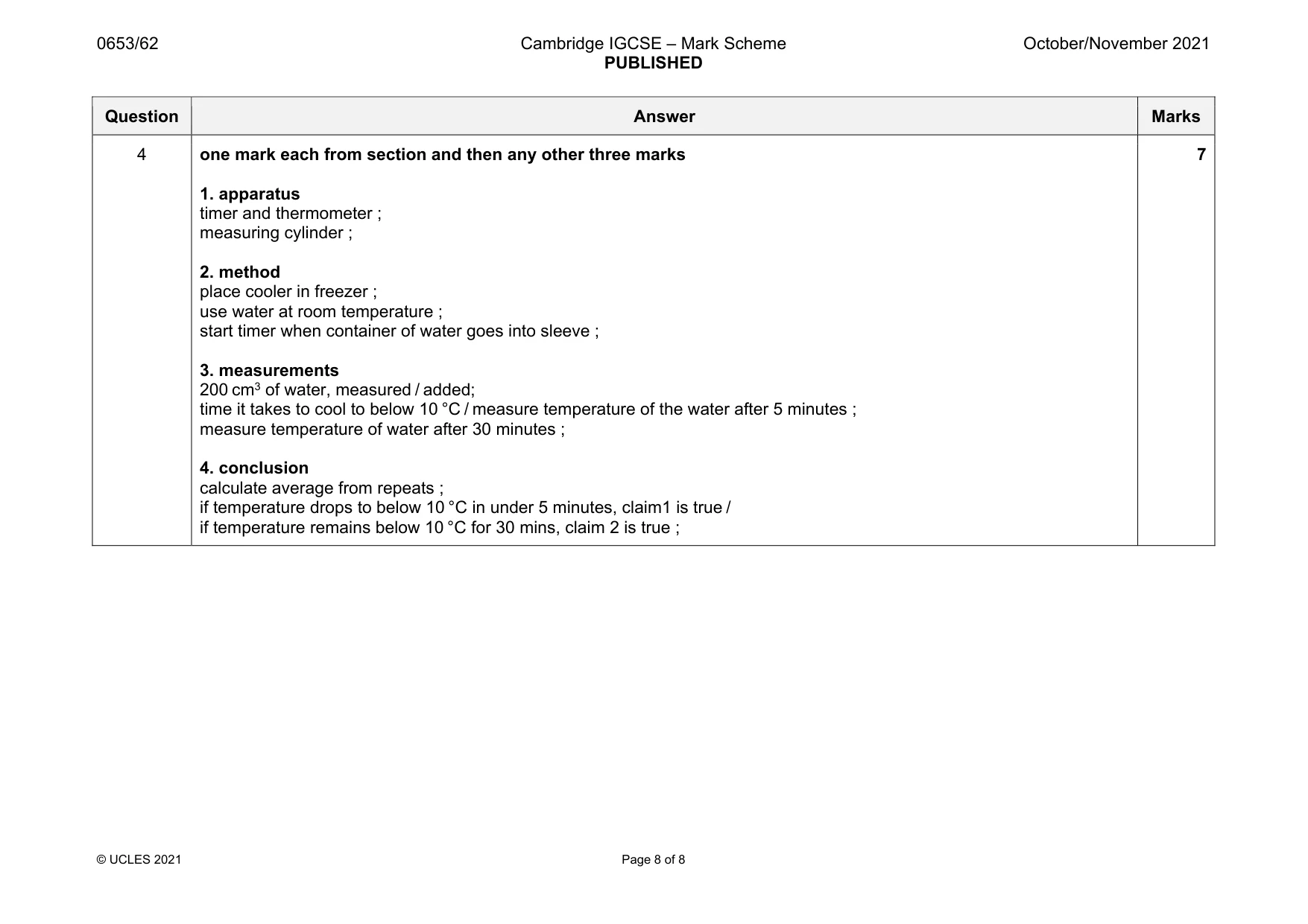 Mark scheme, page 8 of 8