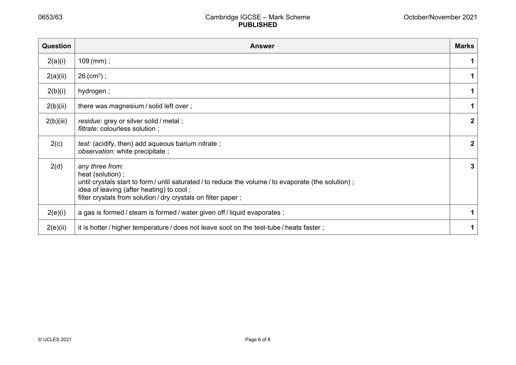 Mark scheme, page 6 of 8