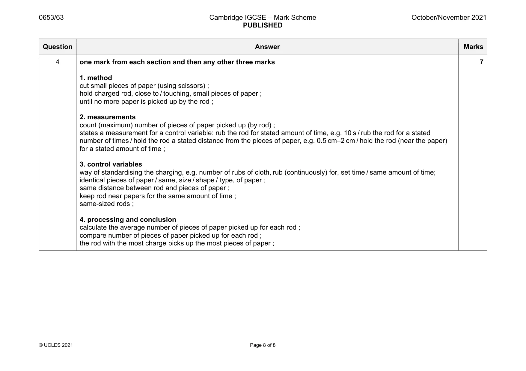 Mark scheme, page 8 of 8