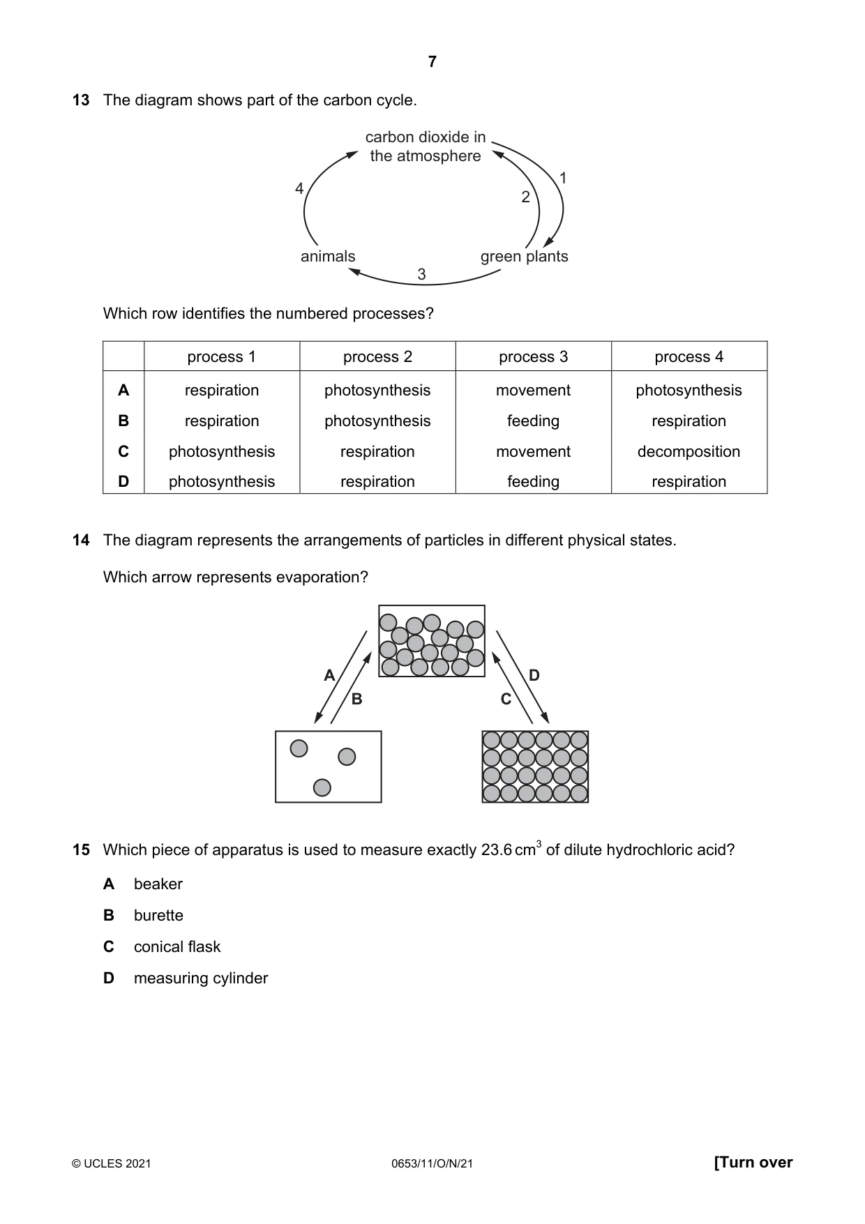 Cambridge IGCSE Science - Combined 0653 2021 Oct/Nov Paper 1 · Variant 1 question paper, page 7 of 16