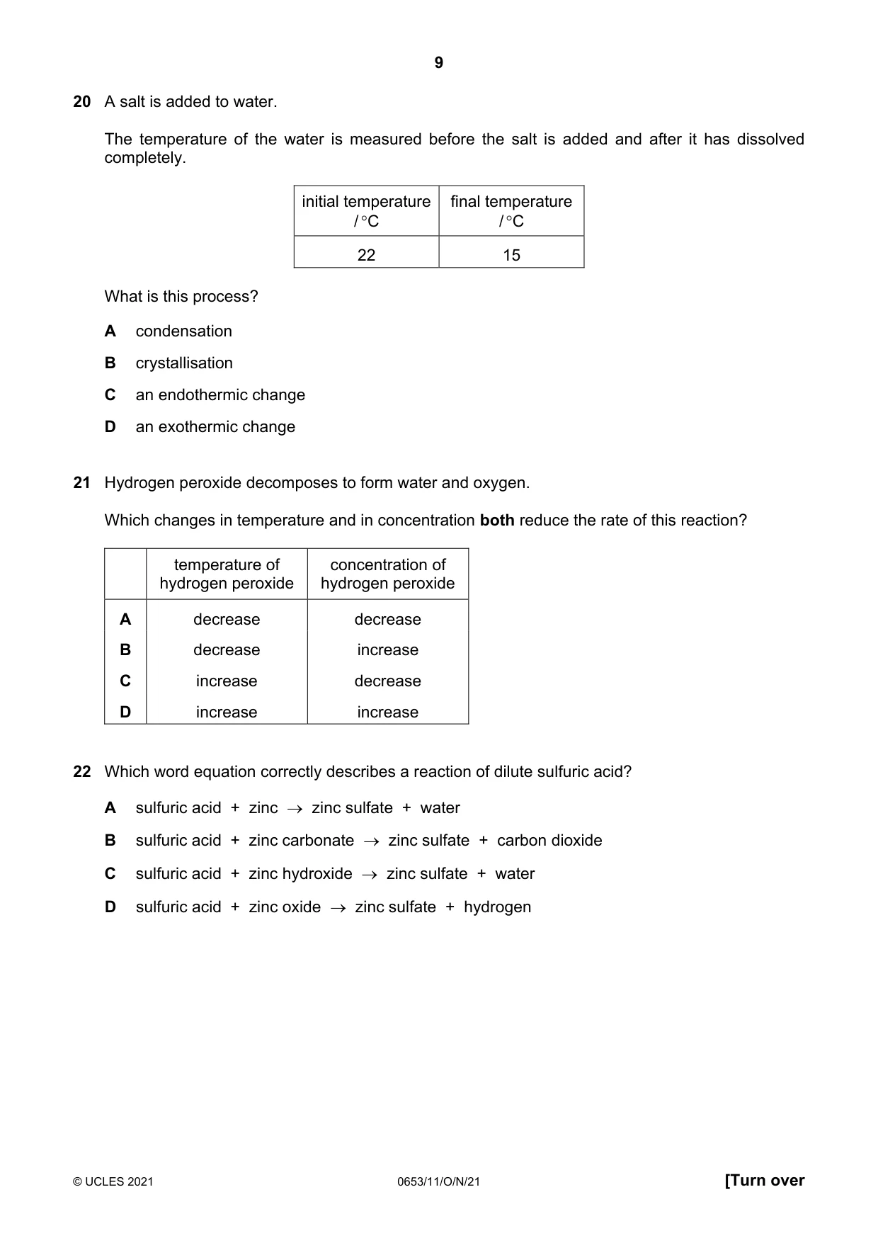 Cambridge IGCSE Science - Combined 0653 2021 Oct/Nov Paper 1 · Variant 1 question paper, page 9 of 16