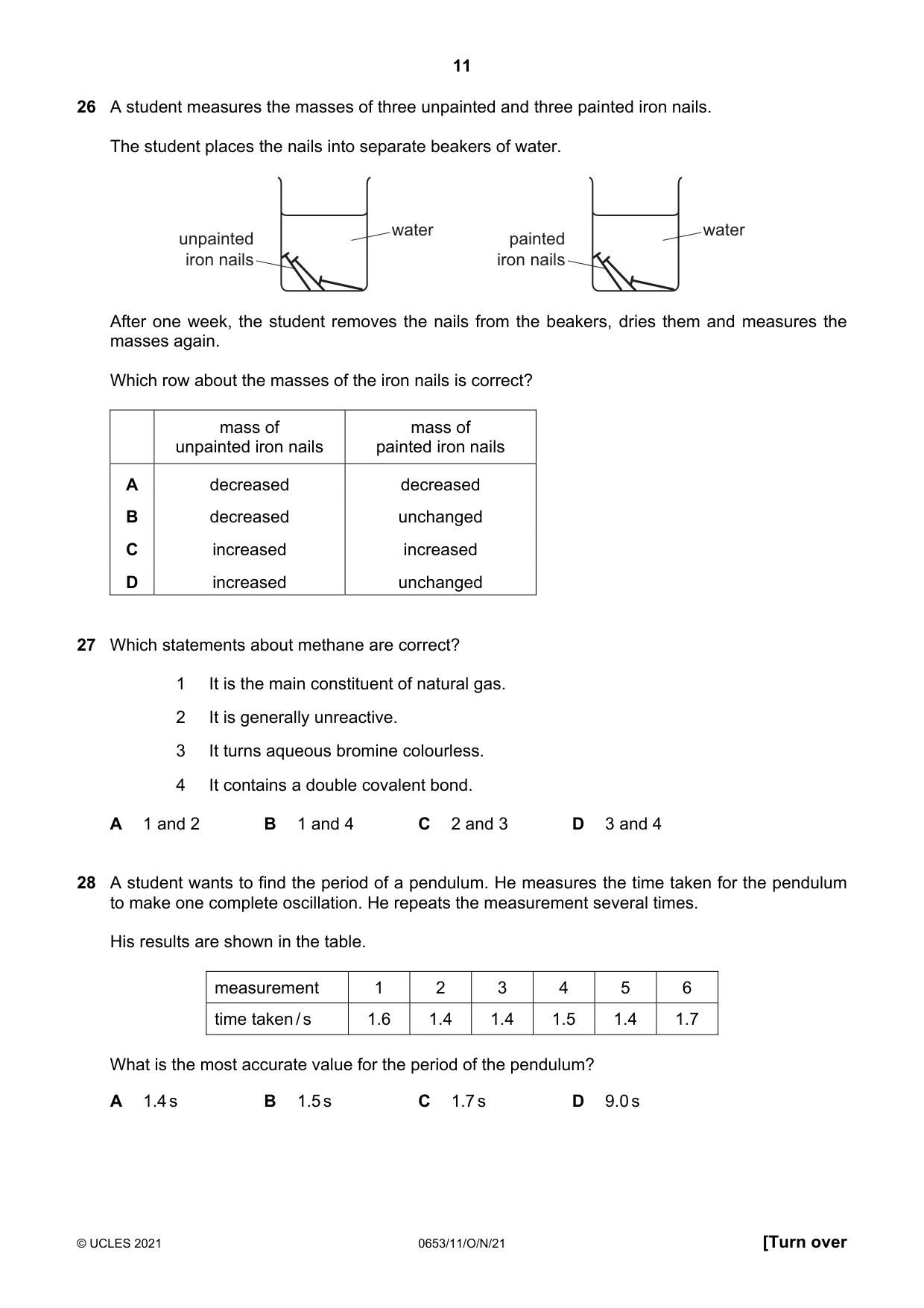 Cambridge IGCSE Science - Combined 0653 2021 Oct/Nov Paper 1 · Variant 1 question paper, page 11 of 16
