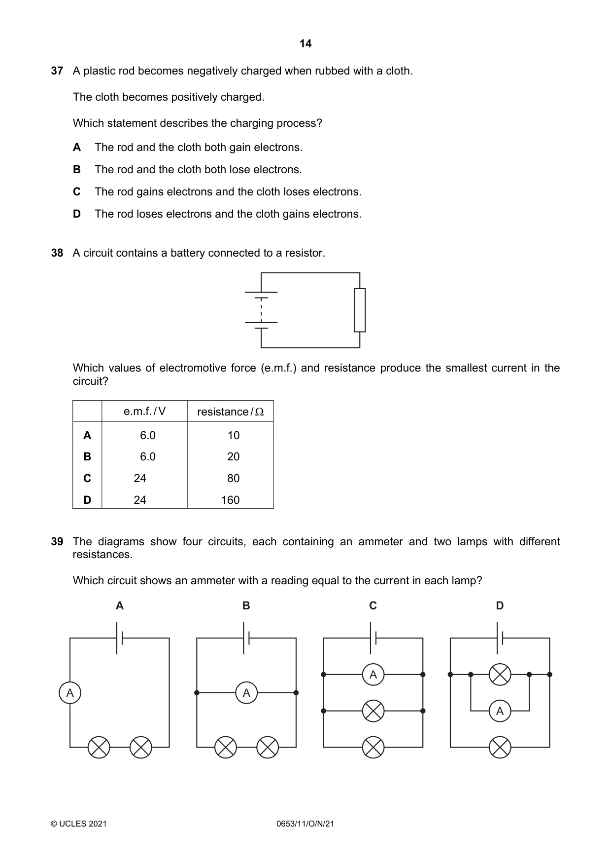 Cambridge IGCSE Science - Combined 0653 2021 Oct/Nov Paper 1 · Variant 1 question paper, page 14 of 16