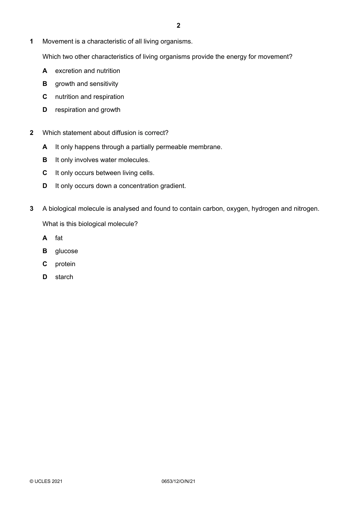 Cambridge IGCSE Science - Combined 0653 2021 Oct/Nov Paper 1 · Variant 2 question paper, page 2 of 20