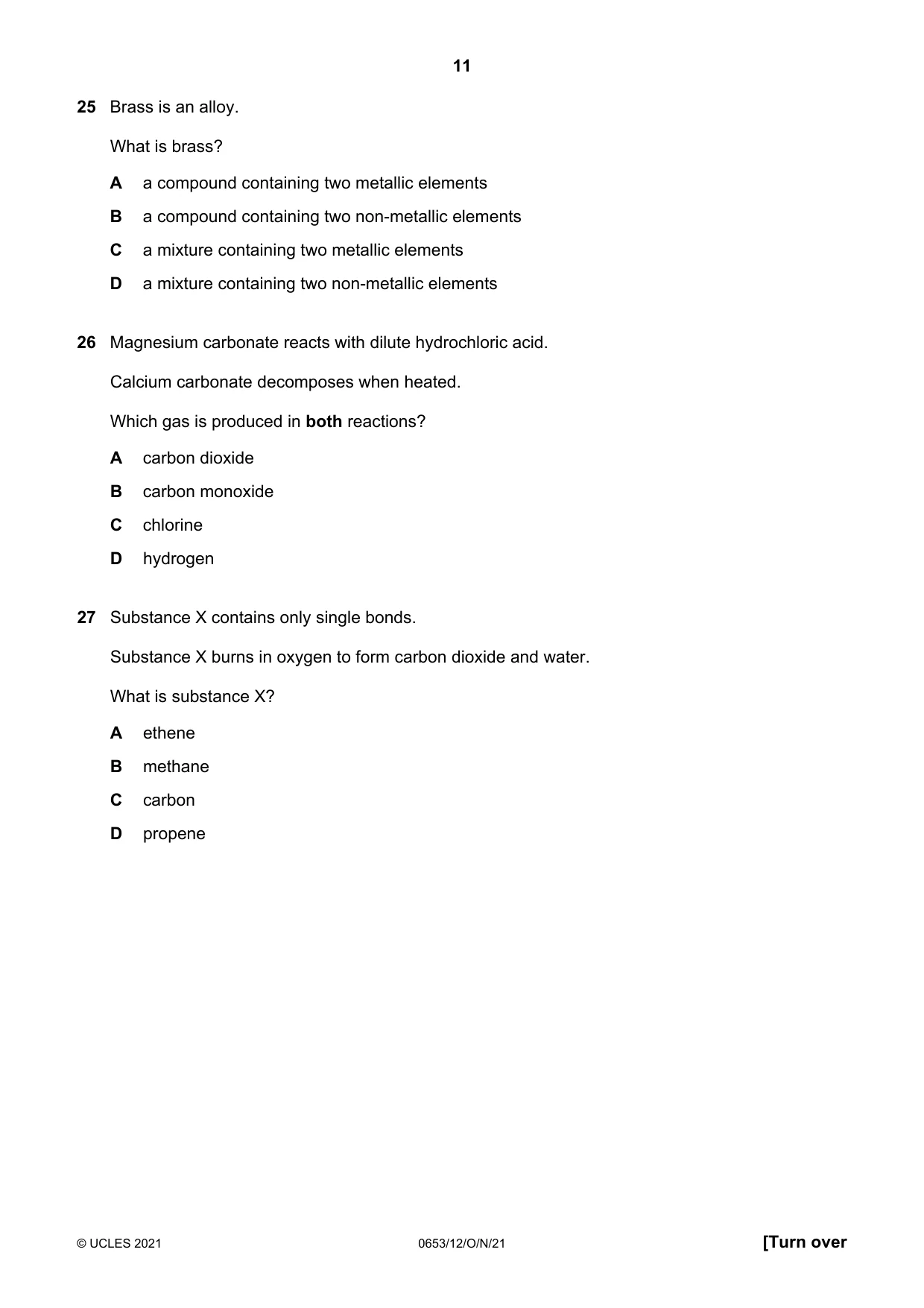 Cambridge IGCSE Science - Combined 0653 2021 Oct/Nov Paper 1 · Variant 2 question paper, page 11 of 20