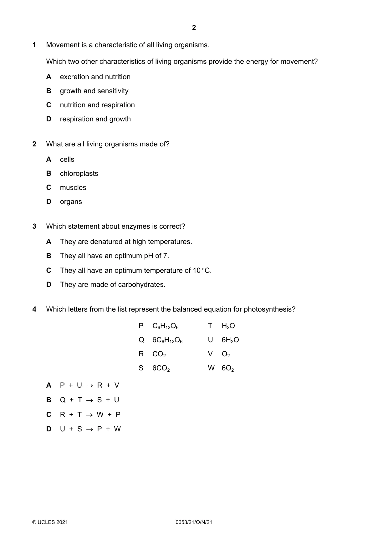 Cambridge IGCSE Science - Combined 0653 2021 Oct/Nov Paper 2 · Variant 1 question paper, page 2 of 16