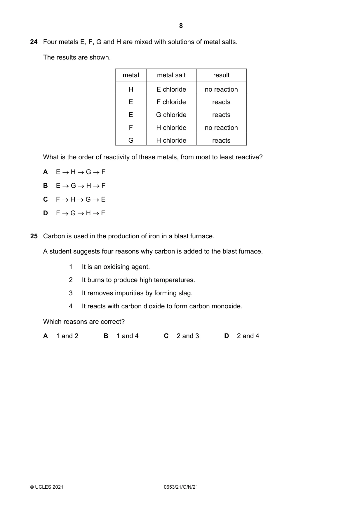 Cambridge IGCSE Science - Combined 0653 2021 Oct/Nov Paper 2 · Variant 1 question paper, page 8 of 16