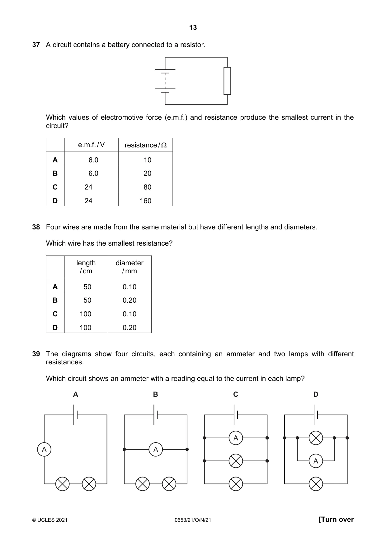 Cambridge IGCSE Science - Combined 0653 2021 Oct/Nov Paper 2 · Variant 1 question paper, page 13 of 16