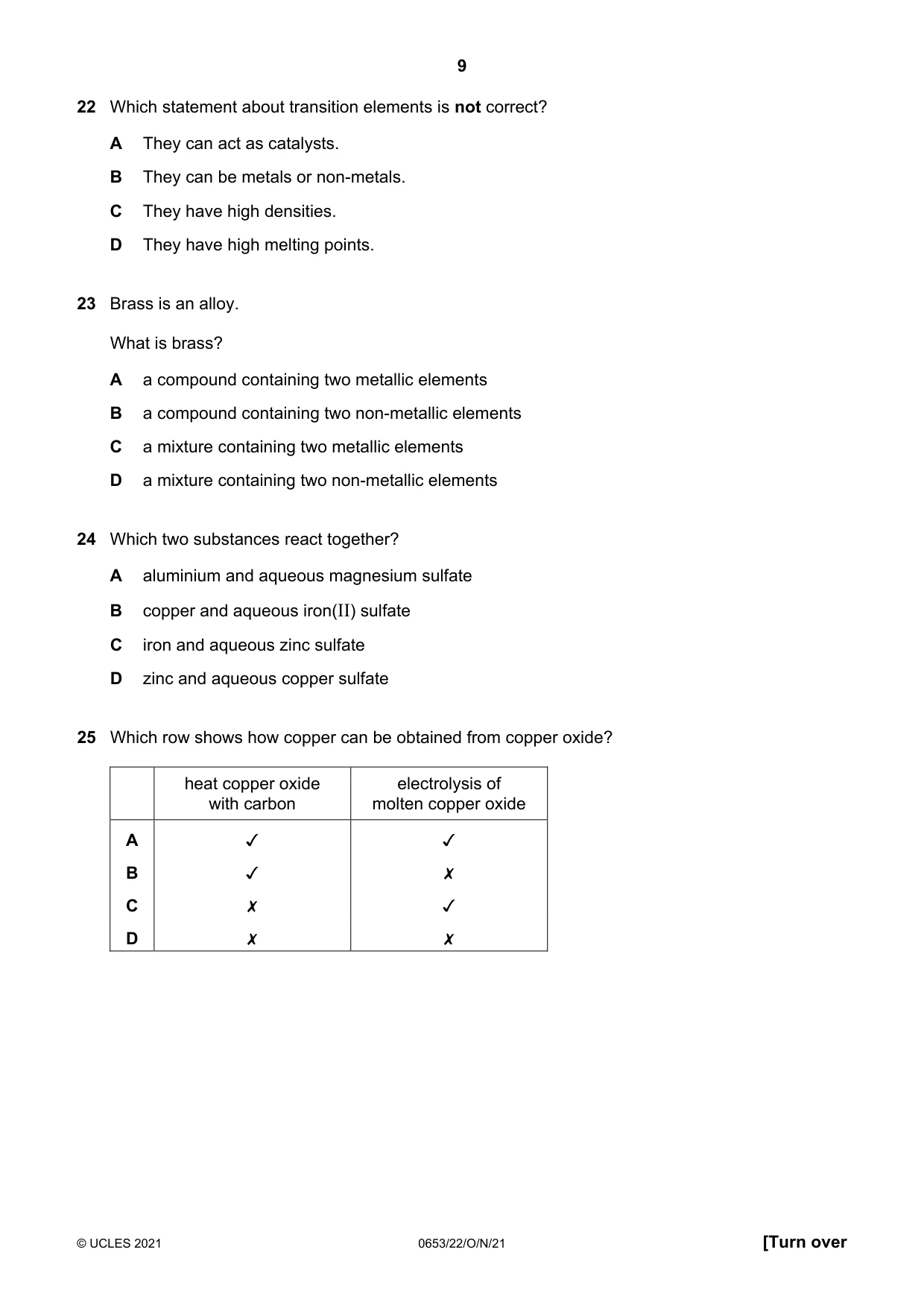 Cambridge IGCSE Science - Combined 0653 2021 Oct/Nov Paper 2 · Variant 2 question paper, page 9 of 16