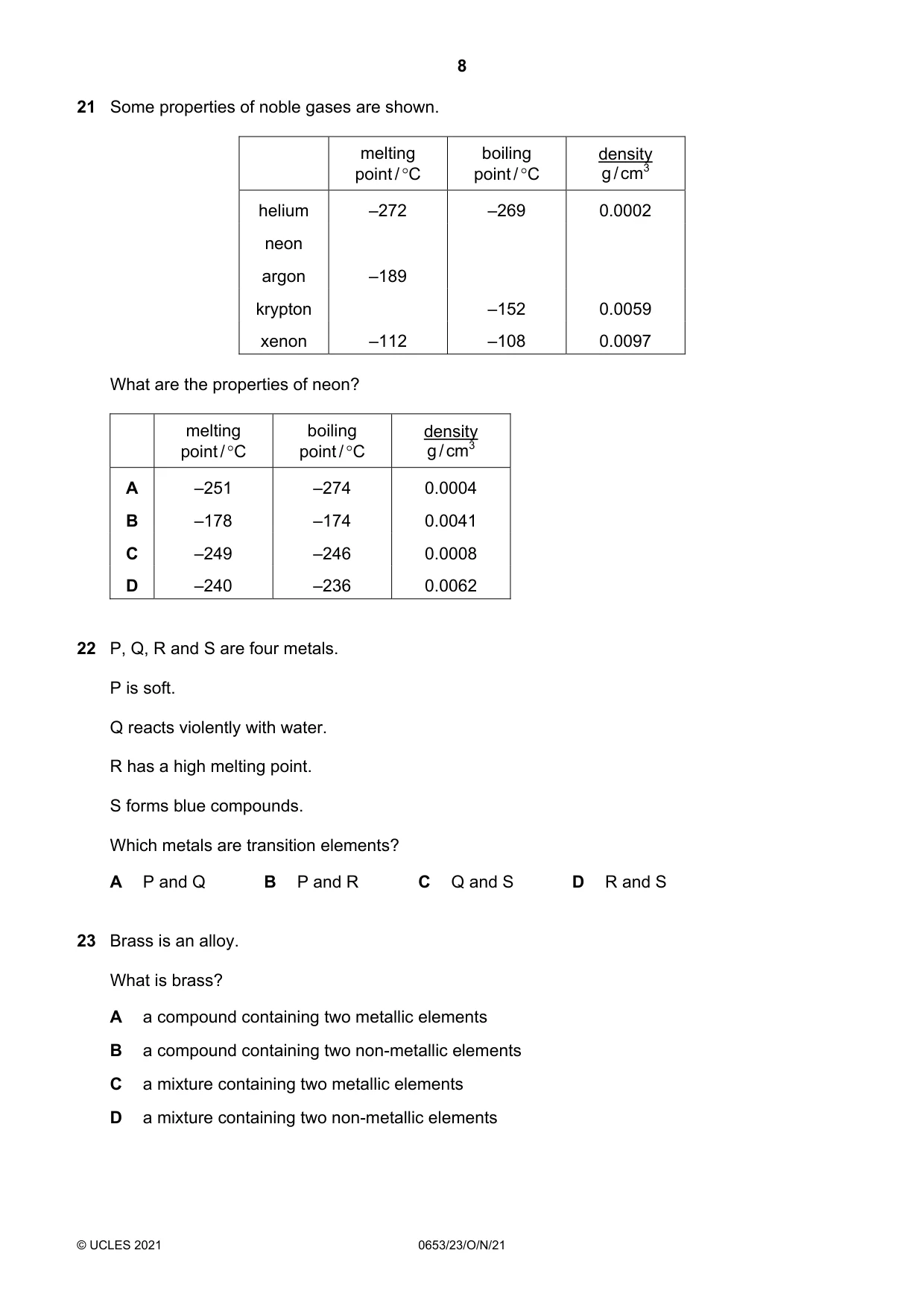 Cambridge IGCSE Science - Combined 0653 2021 Oct/Nov Paper 2 · Variant 3 question paper, page 8 of 16