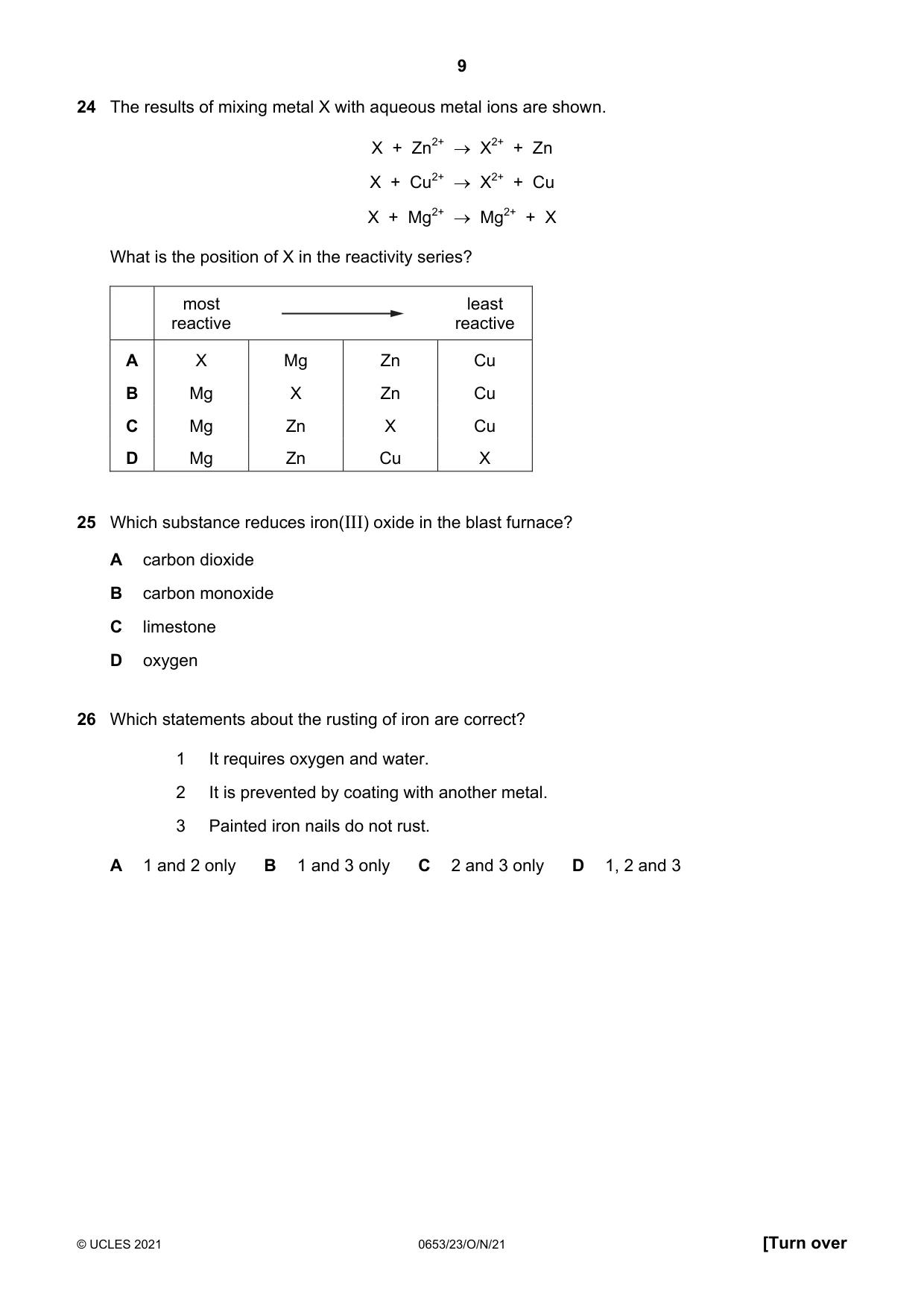 Cambridge IGCSE Science - Combined 0653 2021 Oct/Nov Paper 2 · Variant 3 question paper, page 9 of 16
