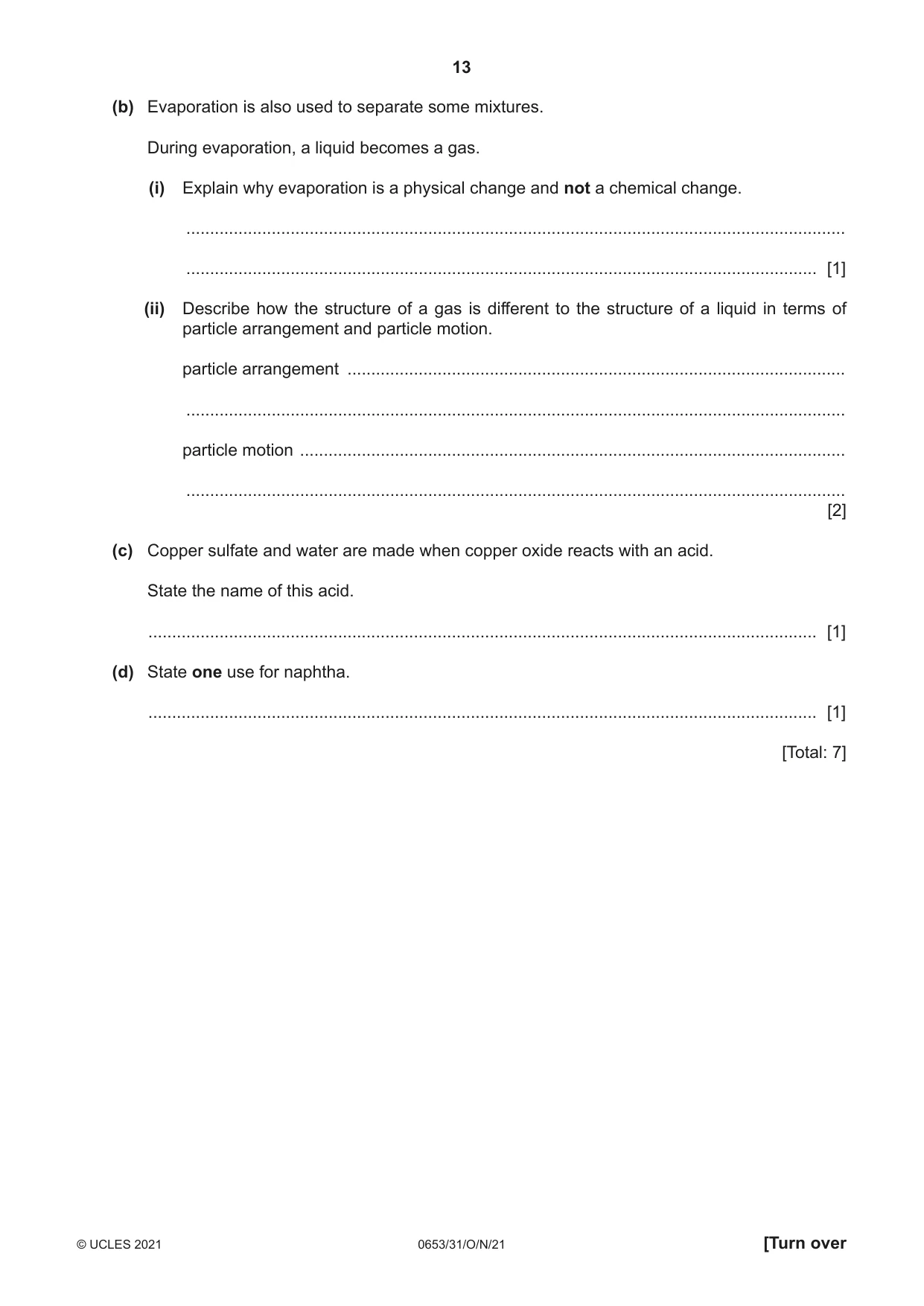 Cambridge IGCSE Science - Combined 0653 2021 Oct/Nov Paper 3 · Variant 1 question paper, page 13 of 24
