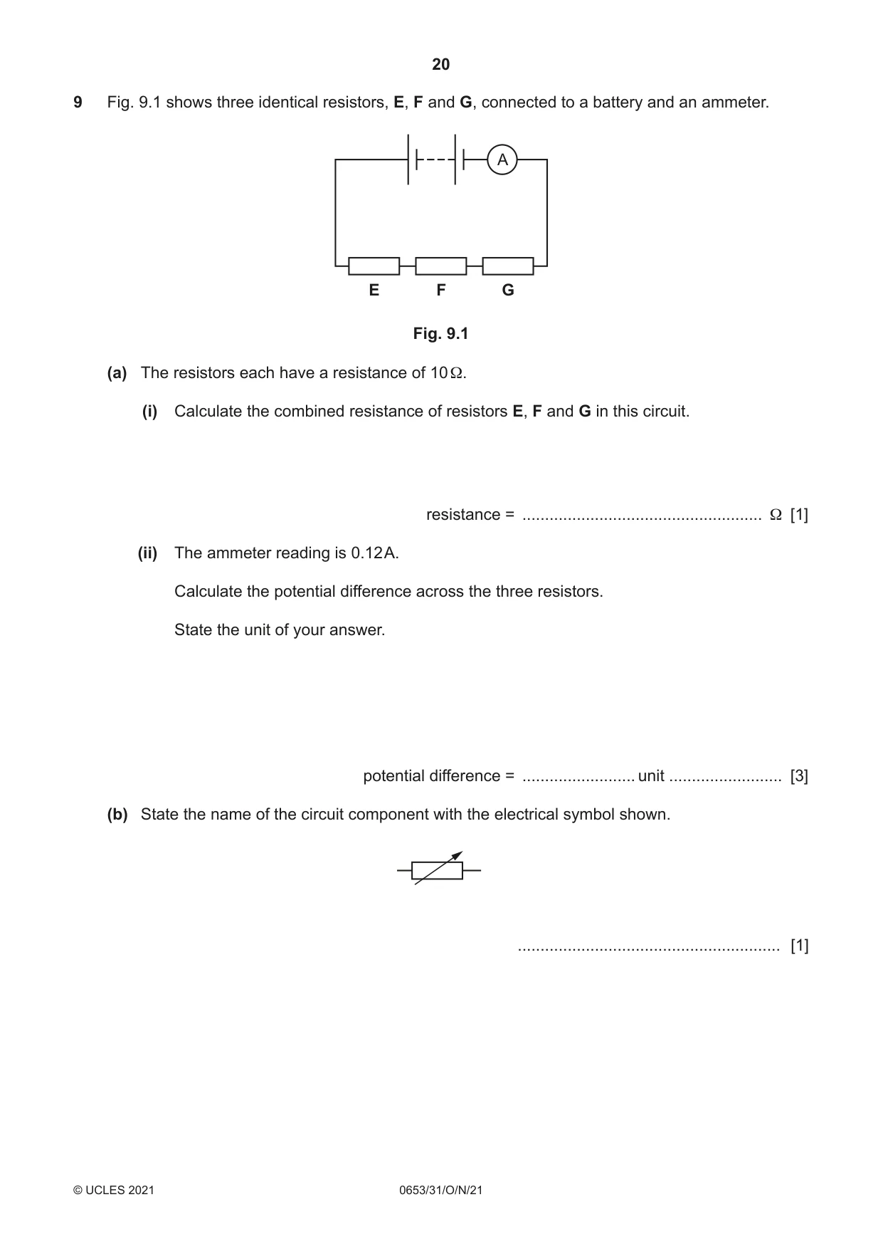 Cambridge IGCSE Science - Combined 0653 2021 Oct/Nov Paper 3 · Variant 1 question paper, page 20 of 24