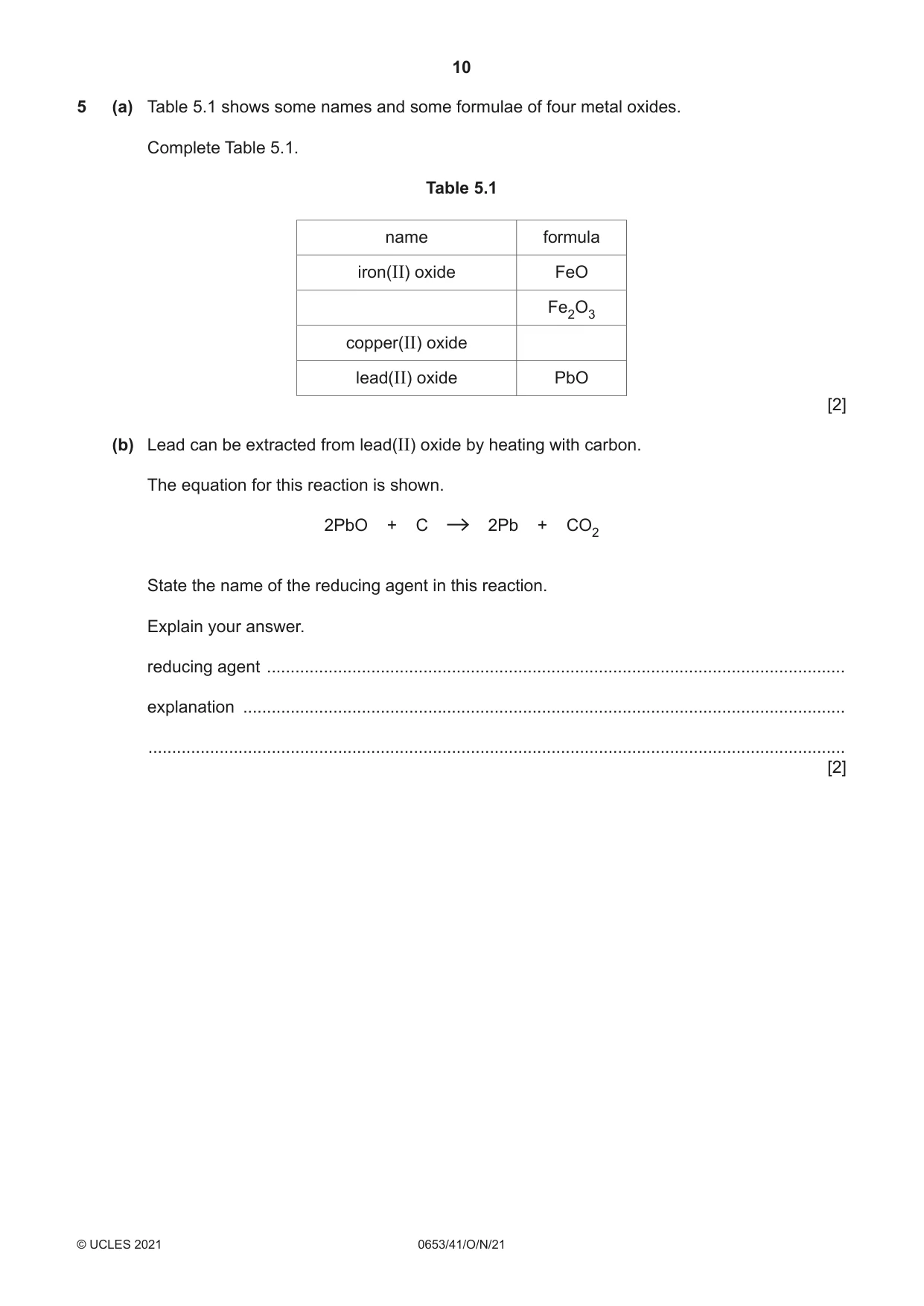 Cambridge IGCSE Science - Combined 0653 2021 Oct/Nov Paper 4 · Variant 1 question paper, page 10 of 20