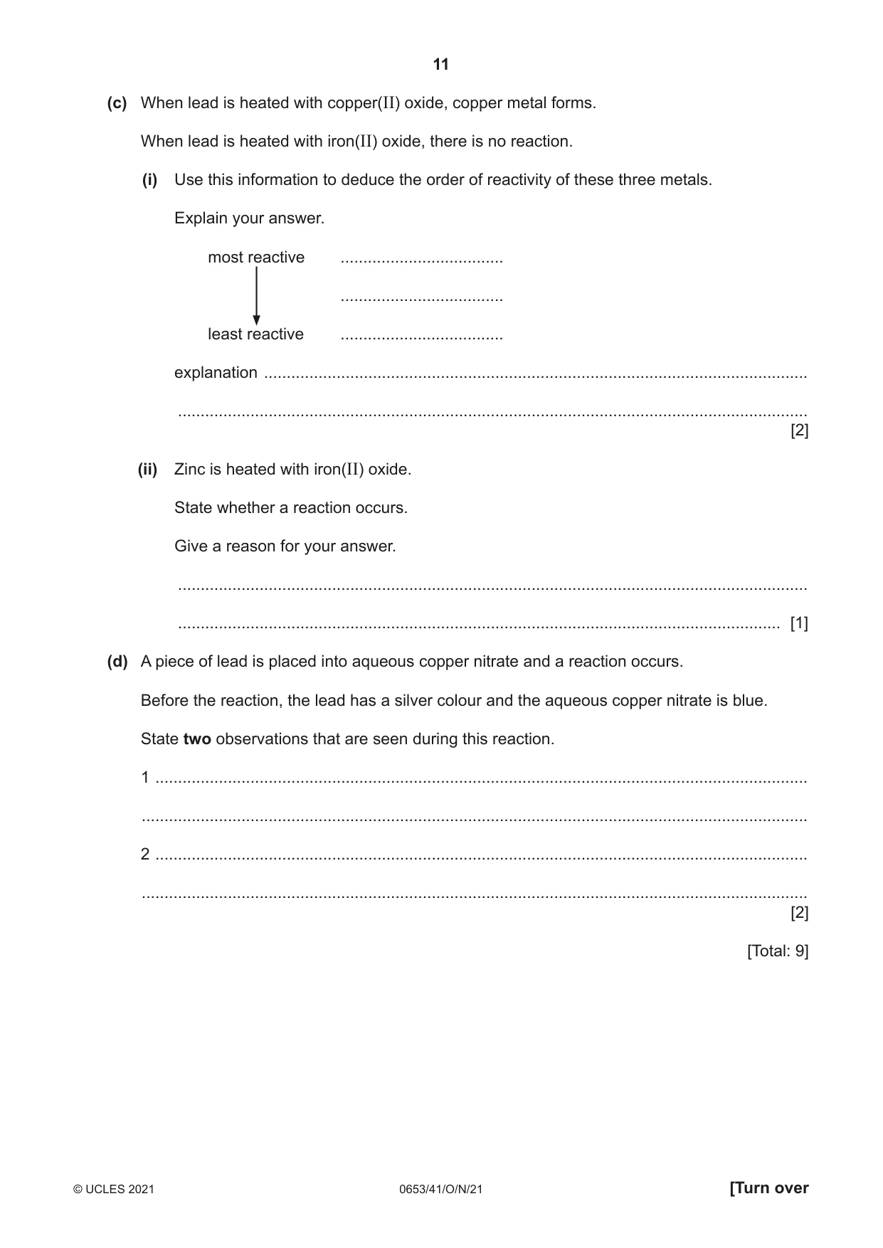 Cambridge IGCSE Science - Combined 0653 2021 Oct/Nov Paper 4 · Variant 1 question paper, page 11 of 20