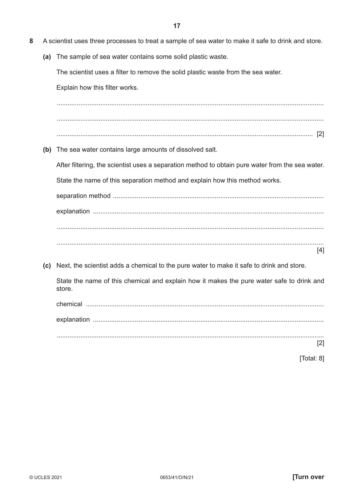 Cambridge IGCSE Science - Combined 0653 2021 Oct/Nov Paper 4 · Variant 1 question paper, page 17 of 20